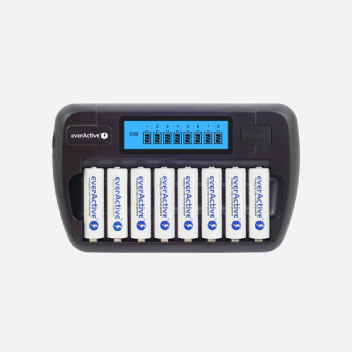 Everactive NC-800 Chargeur Universel CC pour 8 Batteries NiMH AA avec Écran Intégré - Source d'Alimentation CC - Everactive NC-800. Convient pour: Universel, Type de source d'alimentation: CC, Technologies de batteries compatibles: Hybrides nickel-métal (NiMH). Couleur du produit: Noir. Quantité: 1 pièce(s)
