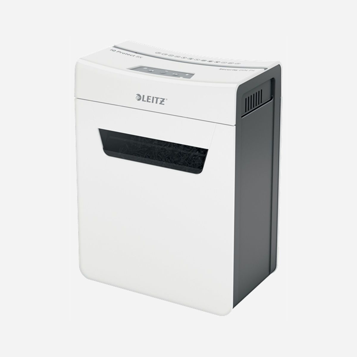 Leitz Destructeur de Papier 80910000 Gris/Blanc - Coupe Particules P-4, 8 Feuilles, 14L, Anti-Bourrage, Trombones/Agrafes, 351x204x355mm - Leitz 80910000. Volume du panier: 14 L, Type de commande: Tactile, Capacité de déchiquetage: 8 feuilles. Largeur: 351 mm, Profondeur: 204 mm, Hauteur: 355 mm