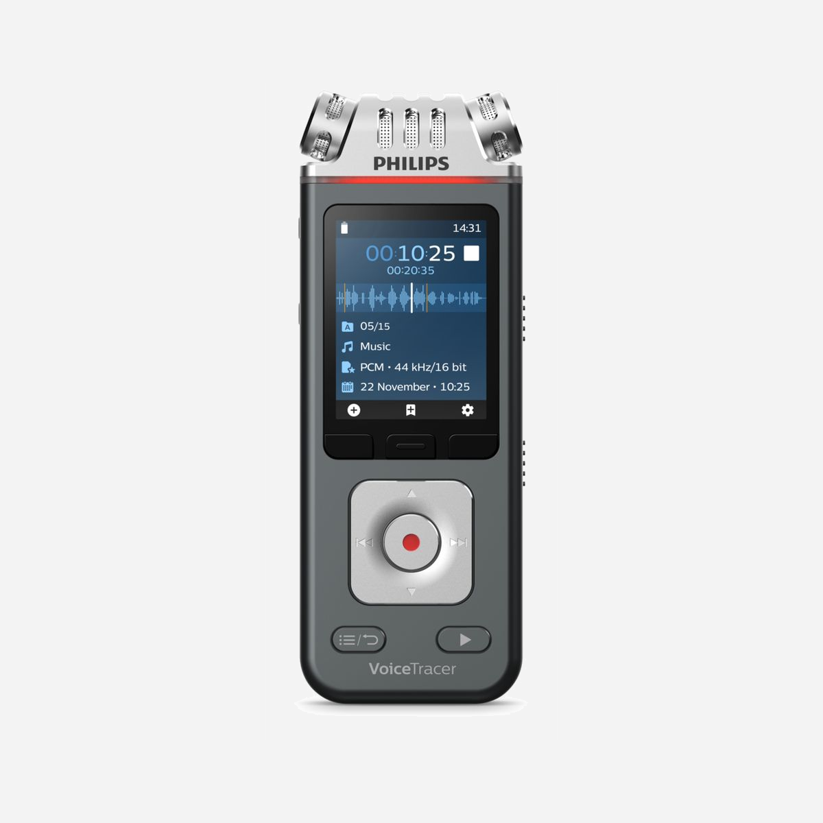 Philips VoiceTracer DVT6115 Noir/Gris : Enregistreur vocal numérique, 50-20000 Hz, USB 2.0, sortie casque, 130x130x18mm, 108g, Windows/macOS/Linux - Philips VoiceTracer. Gamme de fréquence: 50 - 20000 Hz. Couleur du produit: Noir, Gris. Systèmes d'exploitation compatibles: Windows 11/10/8/7, macOS, Linux. Dimensions (LxPxH): 130 x 130 x 18 mm, Poids: 108 g