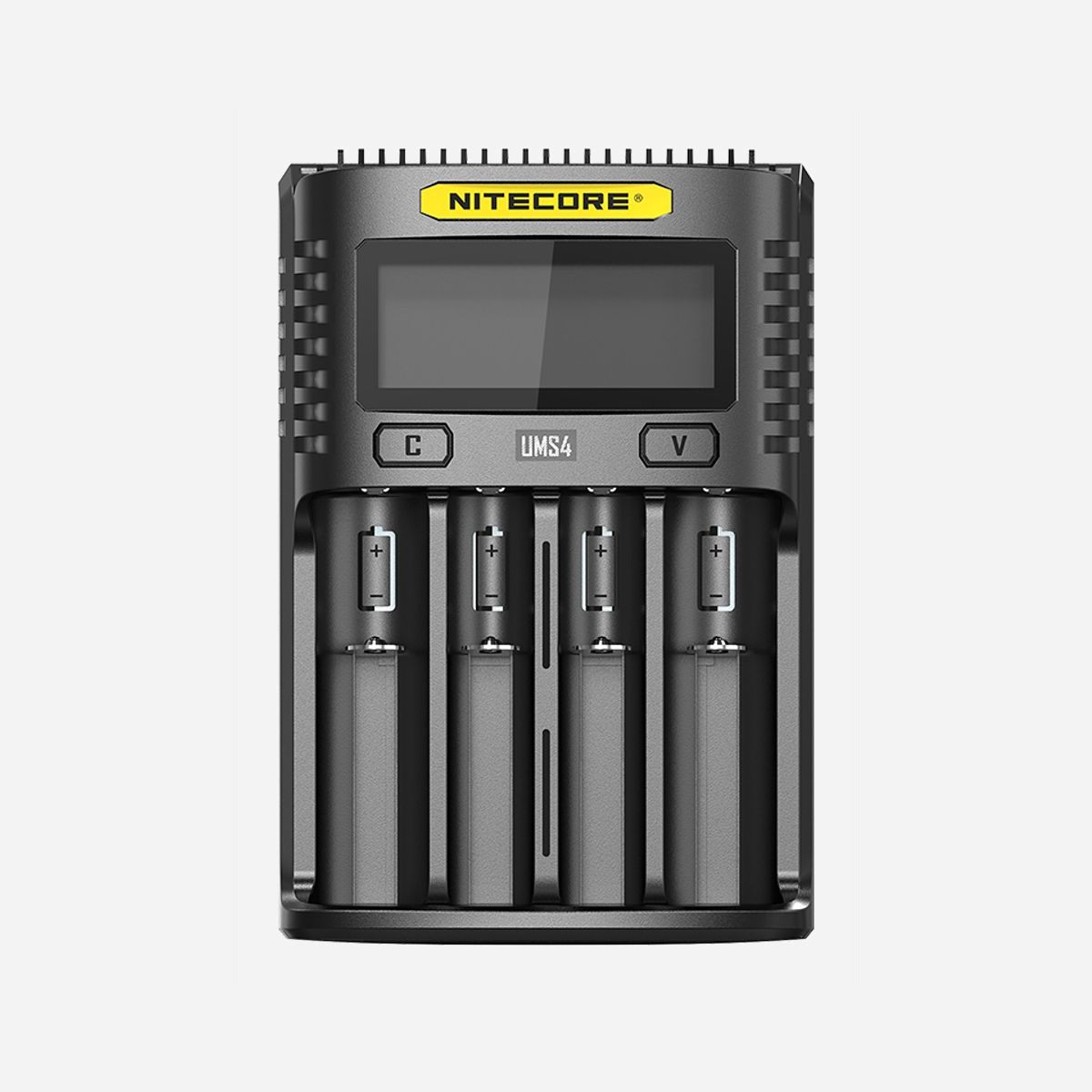 Nitecore UMS4 Chargeur de Batteries CC Domestique - Support Li-Ion/LiFePO4/Ni-MH/Ni-Cd - AA/AAA/AAAA/C/D - 4 Slots - 12V Input - Noir - Nitecore UMS4. Convient pour: Pile domestique, Type de source d'alimentation: CC, Technologies de batteries compatibles: Phosphate de fer lithié (LiFePo4), Lithium-Ion (Li-Ion), Nickel-Cadmium (NiCd), Hybrides.... Couleur du produit: Noir. Tension d'entrée: 12 V, Tension de sortie: 4.3 V. Certificats de conformité: CE, Federal Communications Commission (FCC). Largeur: 107 mm, Profondeur: 41 mm, Hauteur: 159 mm
