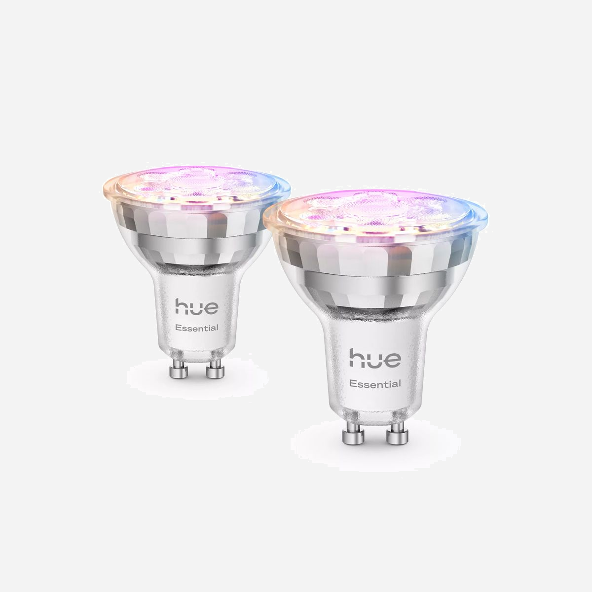 Philips by Signify Hue GU10 White and Color Ambiance - Spot Connecté Essential 4.7W 345lm - Pack de 2, Bluetooth/Zigbee, 16M couleurs, Android/iOS - Philips Hue White and Color ambiance GU10 - Spot connecté Essential - 345 lm - 4,7 W - pack de 2. Type: Ampoule intelligente, Interface: Bluetooth/Zigbee, Couleur du produit: Blanc. Système mobile supporté: Android, iOS. Classe d'efficacité énergétique: F, Consommation électrique typique: 4,7 W, Consommation d'énergie (mode veille): 0,5 W. Largeur: 50 mm, Hauteur: 55 mm, Poids: 50 g. Type d'emballage: Boîte, Largeur du colis: 105 mm, Profondeur du colis: 70 mm