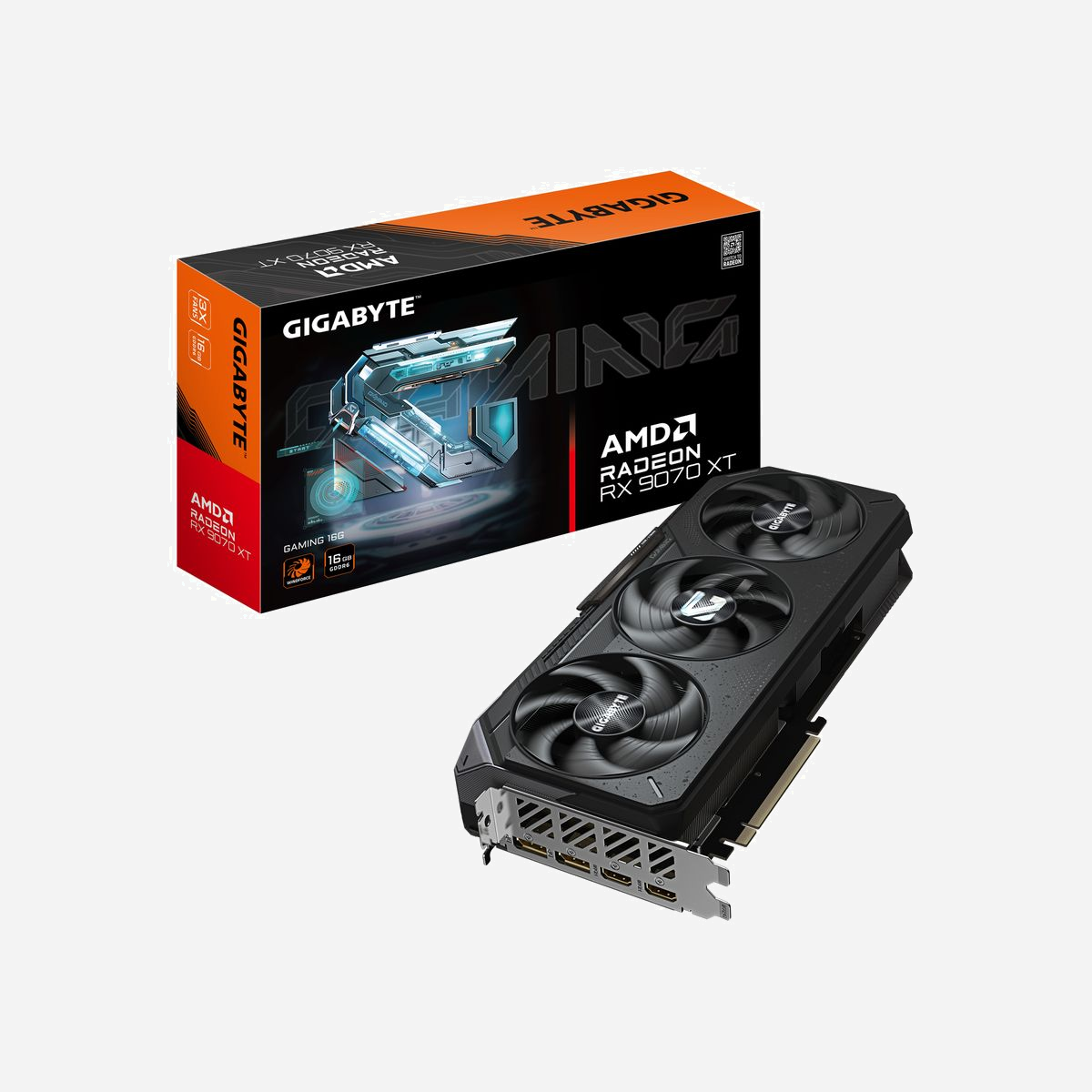 GIGABYTE Radeon RX 9070 XT GAMING 16G - GPU AMD 2970MHz, 16GB GDDR6 20Gbps, 256-bit, PCI-E 5.0, DisplayPort 2.1a/HDMI 2.1b, WINDFORCE 3X - Découvrez le niveau supérieur d'immersion dans le jeu avec les cartes graphiques AMD de GIGABYTE. Conçues pour offrir des performances sans compromis et des visuels époustouflants, nos GPU redéfinissent l'excellence en matière de jeu. Dotées de solutions de refroidissement avancées et de technologies innovantes, les cartes graphiques AMD de GIGABYTE permettent aux joueurs de repousser les limites du possible, offrant des expériences de jeu inégalées.