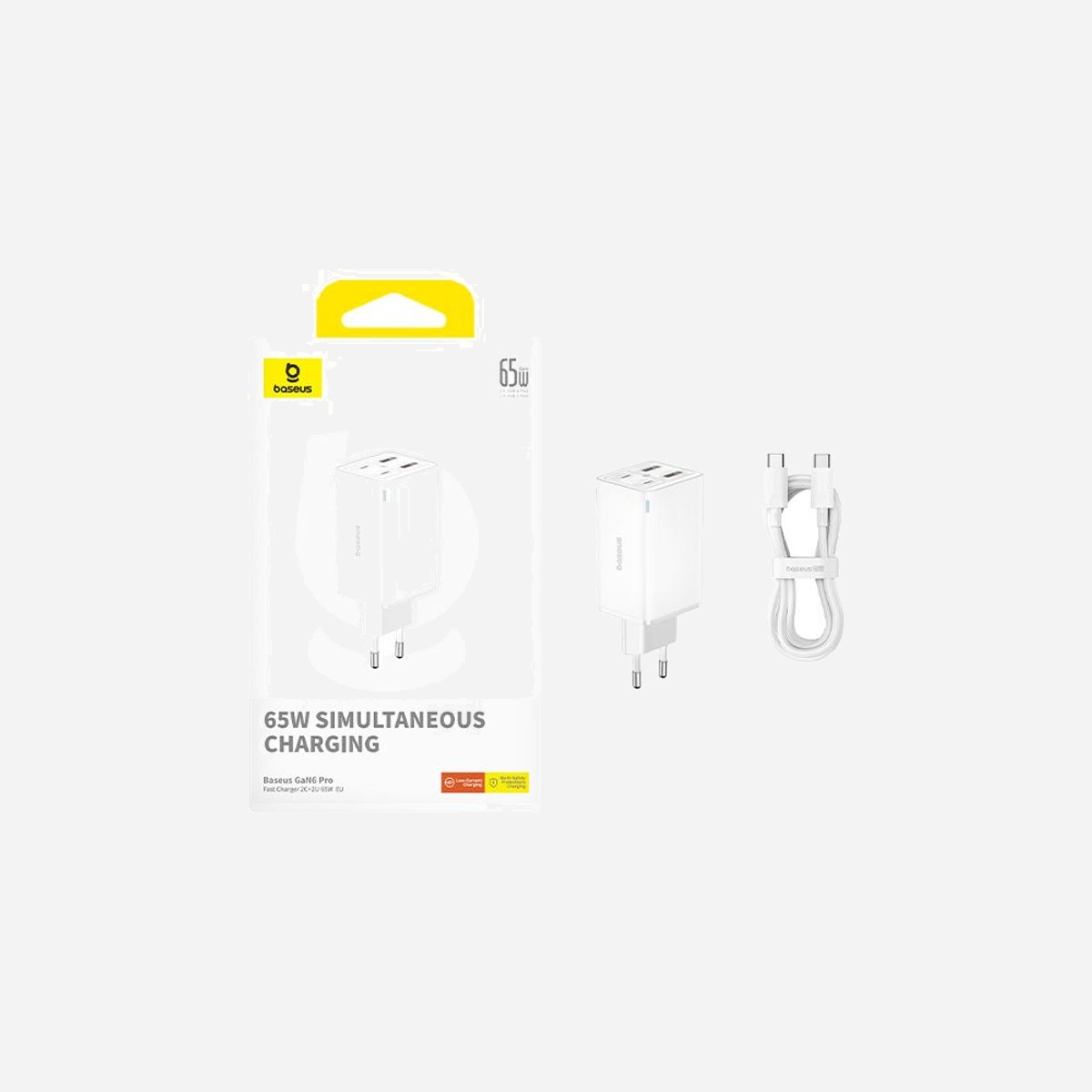 Baseus GAN6 65W Adaptateur Secteur & Auto + Câble 100W USB-C BYZ - Chargeur pour PDA, Tablette, Téléphone - Blanc - Baseus GAN6 65W ADPTR + 100W C KBL-BYZ. Type de chargeur: Auto, Type de source d'alimentation: Secteur, Compatibilité de chargeur: PDA, Tablette, téléphone. Couleur du produit: Blanc