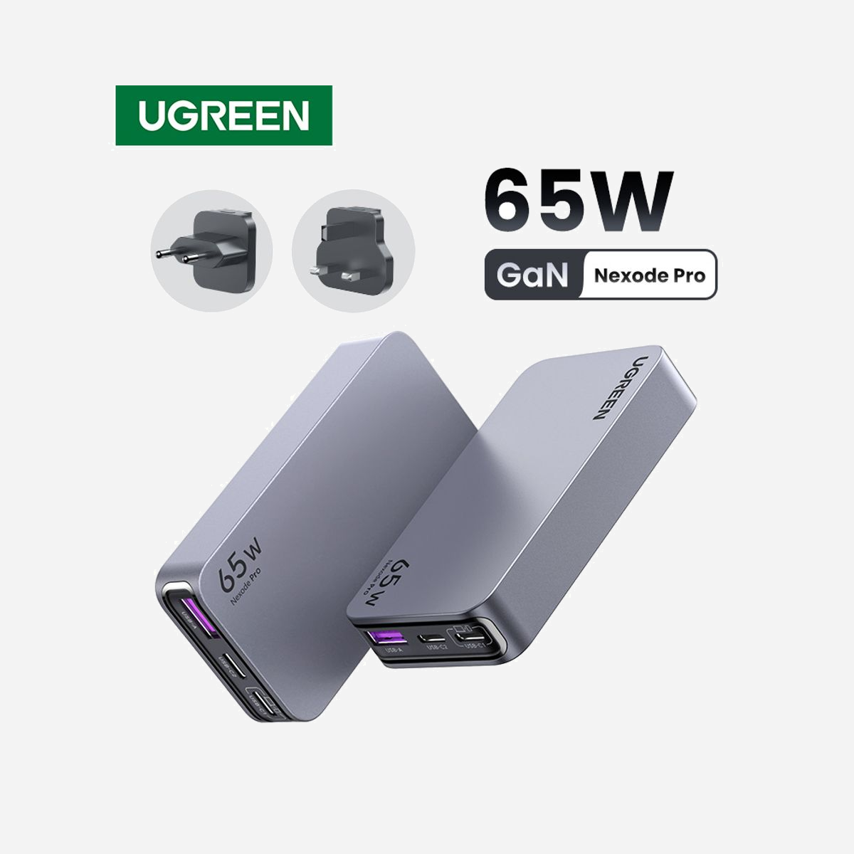 Ugreen Nexode Pro 65W GaN Travel Charger Intérieure - Chargeur secteur Ugreen 25356, alimentation 65 Watts, technologie GaN pour charge rapide et efficace. - Ugreen Nexode Pro 65W GaN Travel Charger. Type de chargeur: Intérieure