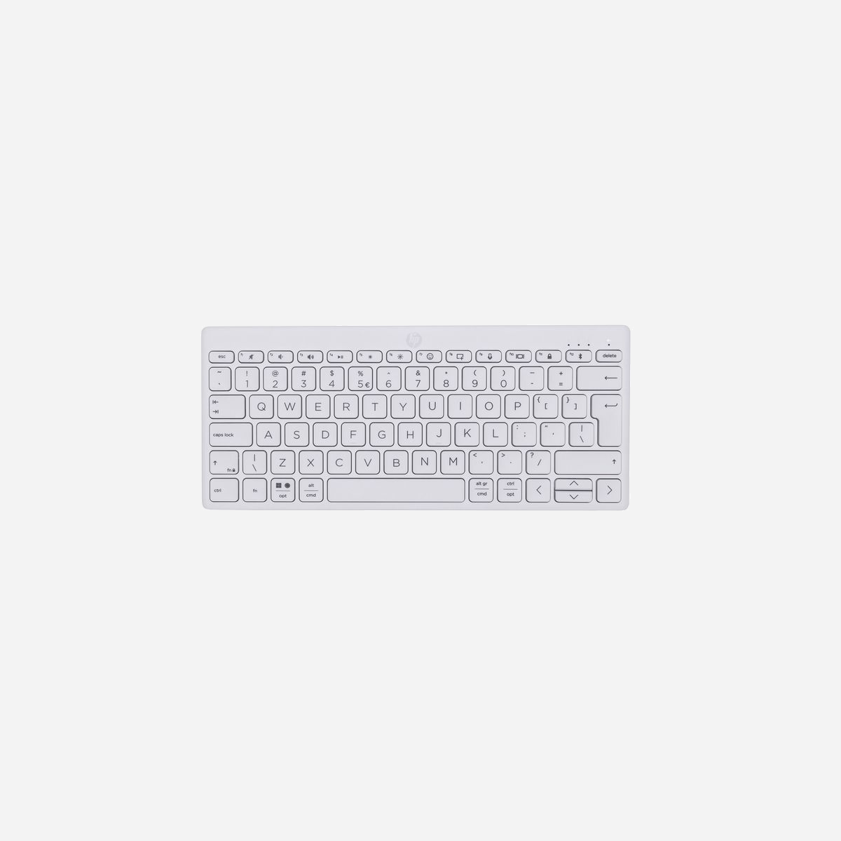 HP Clavier Bluetooth Multi-Périphériques Compact 350 Blanc - QWERTY, Bluetooth 5.2, Portée 10m, Compatibilité Windows/macOS/ChromeOS/iPadOS, Autonomie 24 mois - Fait pour vous : compact, confortable, connecté<br>Gagnez en confort avec un clavier externe. Avec son design épuré et son confort premium, ce clavier offre une productivité optimale où que vous soyez. Avec sa connectivité multi-périphériques, c’est l’allié idéal pour votre ordinateur de bureau/portable, votre tablette ou votre smartphone. Glissez-le dans votre sacoche, votre sac à dos ou même votre sac à main, et bénéficiez d’un grand confort de frappe où que vous soyez.