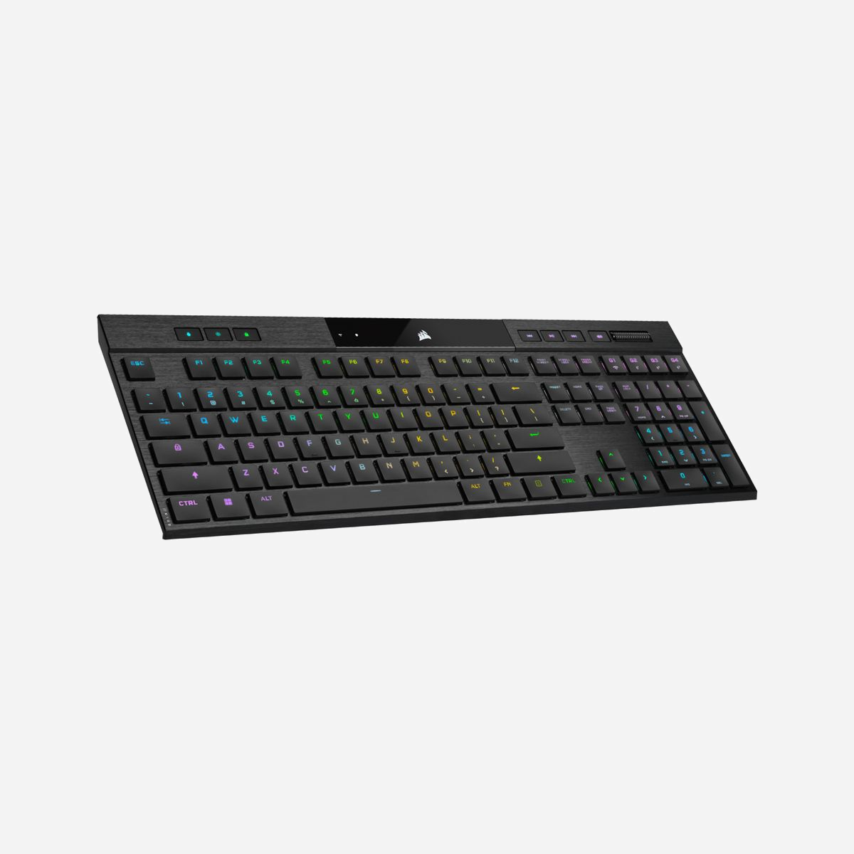 Corsair K100 AIR Clavier Gaming : USB + RF Wireless + Bluetooth, QWERTY Anglais, Switches CHERRY MX Ultra, RGB, Mémoire 8MB, Anti-Ghosting, 8000Hz - Corsair K100 AIR. Facteur de forme du clavier: Taille réelle (100 %), Technologie de connectivité: Avec fil &sans fil, Interface de l'appareil: USB + RF Wireless + Bluetooth, Interrupteur à clé de clavier: Clavier mécanique, Disposition des touches du clavier: QWERTY, Nombre de touches du clavier: 108. Type de rétro: LED RGB. Utilisation recommandée: Gaming. Couleur du produit: Noir