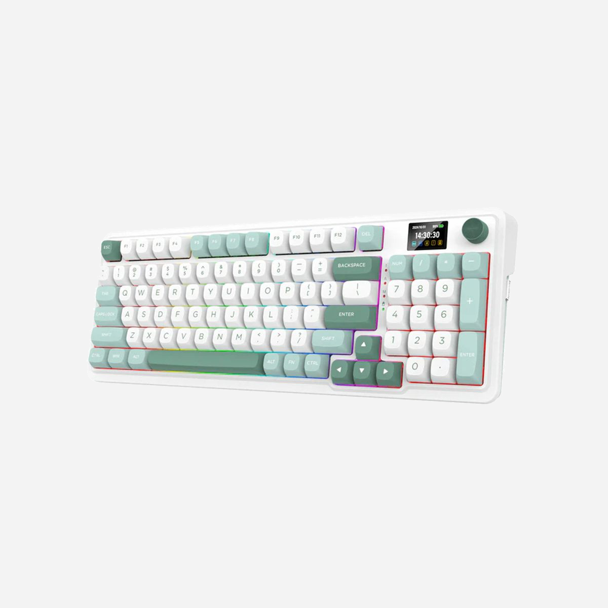 REDRAGON K719WG-RGB-PRO Galatin Clavier Mécanique USB + RF Wireless + Bluetooth Blanc/Vert, anti-ghosting, câble 1.5m, 394x144x39mm, 830g, Windows/Mac/Linux - REDRAGON K719WG-RGB-PRO Galatin. Technologie de connectivité: Avec fil &sans fil, Interface de l'appareil: USB + RF Wireless + Bluetooth, Interrupteur à clé de clavier: Clavier mécanique. Longueur de câble: 1,5 m. Couleur du produit: Blanc, Vert