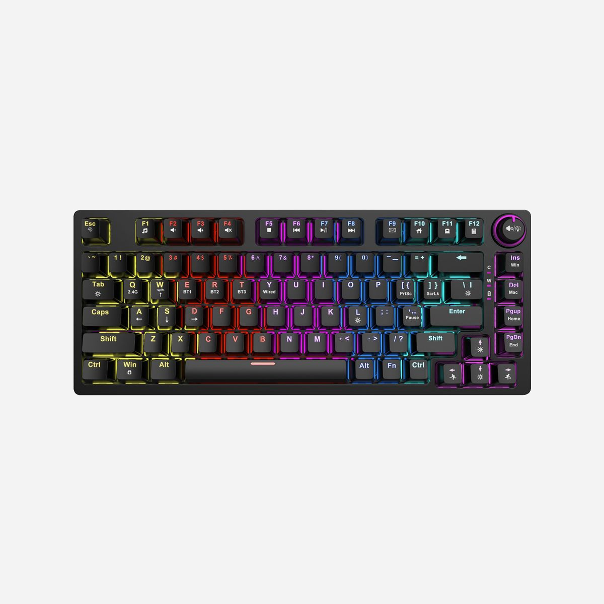 Clavier Gaming Savio Phenix SAVGK-PHENIX-RED - QWERTY US, Mécanique, 75%, USB + RF Wireless + Bluetooth, RGB LED, Anti-ghosting, Batterie 2000mAh - Savio Phenix SAVGK- RED. Facteur de forme du clavier: 75%, Technologie de connectivité: Avec fil &sans fil, Interface de l'appareil: USB + RF Wireless + Bluetooth, Interrupteur à clé de clavier: Clavier mécanique, Disposition des touches du clavier: QWERTY, Nombre de touches du clavier: 82. Type de rétro: LED RGB. Longueur de câble: 1,8 m. Utilisation recommandée: Gaming. Couleur du produit: Noir