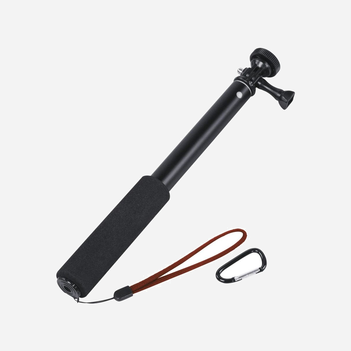 Monopode Hama 00004299 Selfie Stick Noir, Extension 90cm, Compatible GoPro & Filetage 1/4", Métal, Poids 160g, Poignée Mousse Antidérapante - - Le monopode automatique convient parfaitement pour les prises de vue en action ou sportives, par ex. pour filmer en faisant du ski <br>- Système 2en1 pour les filetages 1/4" et les caméras/appareils photo GoPro <br>- Jambe télescopique extensible jusqu´à 90 cm pour pouvoir filmer ou photographier des évènements d´une plus grande taille, par ex. pour des prises de vue dans l´action, lors de concerts, pour des motifs difficilement accessibles, des auto-portraits, des prises de vue de groupes <br>- Ce monopode automatique offre de nouvelles perspectives <br>- Convient pour tous les appareils photo dotés d´une filetage pour trépied, par ex. les action-cams ou les appareils photo numérique et les connexions GoPro <br>- Poignée en mousse antidérapante avec dragonne et mousqueton pour un bon maintien <br>- Egalement utilisable pour agrandir un trépied photo