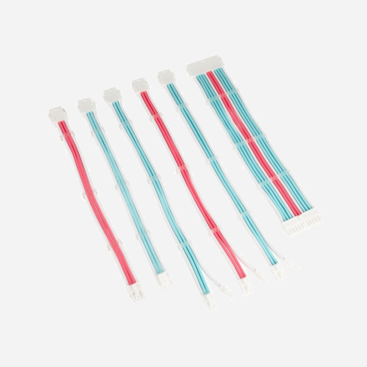 Kolink COREADEPT-EK-BBP Set de 6 câbles d'alimentation internes - Longueur 0.35m - Connecteurs Mâle/Femelle, 1x 20+4pin, 1x 8pin, 1x 4+4pin, 3x 6+2pin, AWG16 - Kolink COREADEPT-EK-BBP. Longueur de câble: 0,35 m, Genre de connecteur 1: Mâle, Genre de connecteur 2: Femelle. Quantité: 6 pièce(s), Contenu de l'emballage: 1 x 20+4pin cable (300mm) 1 x 8pin cable (300mm) 1 x 4+4pin cable (300mm) 3 x 6+2pin cables (350mm). Matériau du manteau: Polyéthylène téréphthalate (PET), Matériau conducteur: Cuivre