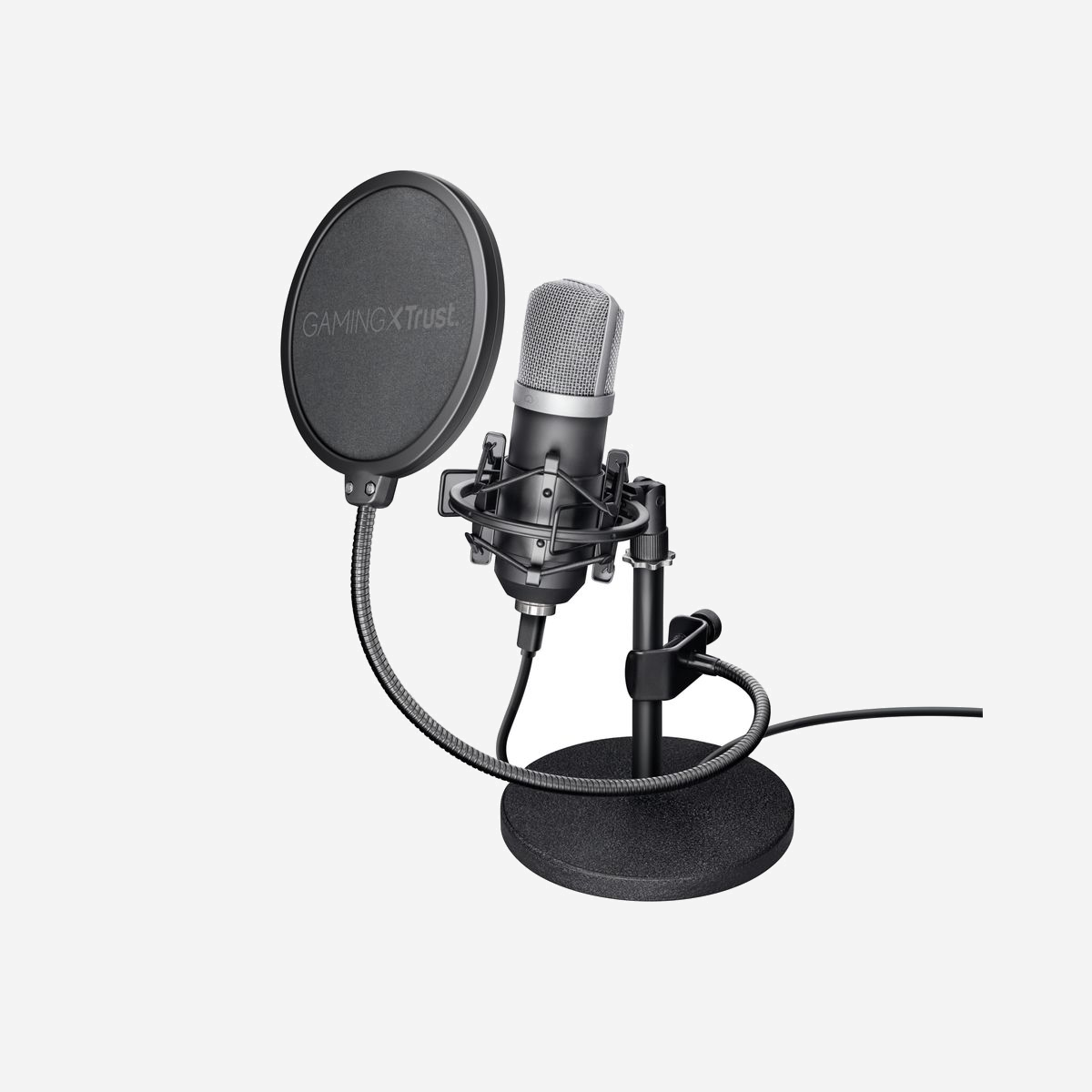 Trust Microphone de Studio USB GXT 252 Emita Noir - Cardioïde 20-20000 Hz - Connectivité USB - Longueur de câble 1.8m - Inclus : Filtre anti-pop, Bonnette en mousse et Valise de transport - GXT 252 Emita<br>Vous êtes blogueur vidéo, chanteur, joueur ou vous aimez juste chatter ou bavarder sur Skype avec vos amis toute la journée ? Dans ce cas, vous avez besoin d’un excellent micro ! Avec le micro Trust Emita USB Studio, vous pouvez facilement vous enregistrer ou parler au reste du monde.<br>Un son chaleureux, riche et détaillé<br>Quand vous réalisez un podcast, un enregistrement musical ou un vlog, vous avez besoin de résultats professionnels. Avec l’Emita USB Studio, vous serez prêt à chanter, rapper ou enregistrer des instruments acoustiques avec un son détaillé et chaleureux. Ce micro à directivité cardioïde capture la plupart des sons arrivant de l’avant tout en ignorant la plupart des bruits ambiants. Cette directivité assure un enregistrement très précis, correspondant exactement à ce que vous souhaitez faire.<br>Une stabilité à toute épreuve<br>Grâce à son pied métallique lourd et à fixation de haute qualité antichoc, ce micro reste stable sur toutes les surfaces. La fixation évite toute transmission de vibrations par le pied : vous pouvez ainsi poursuivre tranquillement votre enregistrement même si vous heurtez votre plan de travail par accident. Les petits chocs seront absorbés.<br>Double filtre anti-pop et bonnette en mousse<br>Vous détestez perdre du temps à remanier vos enregistrements pour réduire au minimum les plosives (comme les P et les B) ou les sifflements ? Avec le double filtre anti-pop fourni d’origine, vous bénéficiez d’une qualité d'enregistrement des voix améliorée. Vous aurez ainsi la certitude que tout le monde vous entend clairement, sans devoir procéder à des retouches excessives.<br>De même, la bonnette en mousse élimine les bruits de souffle, ce qui est parfait quand vous enregistrez un entretien dans un lieu venté.<br>Enregistrement mobile<br>Avec la valisette robuste en aluminium, vous pouvez constituer un studio d’enregistrement mobile. Emportez votre micro dans vos déplacements, et cette valisette offrira un rangement sécurisé pendant le transport.<br>L’Emita USB Studio est doté d’un connecteur numérique USB parfaitement adapté à un travail sur PC ou ordinateur portable. Il suffit de le brancher pour commencer à enregistrer sans avoir besoin d’installation ou de pilote.