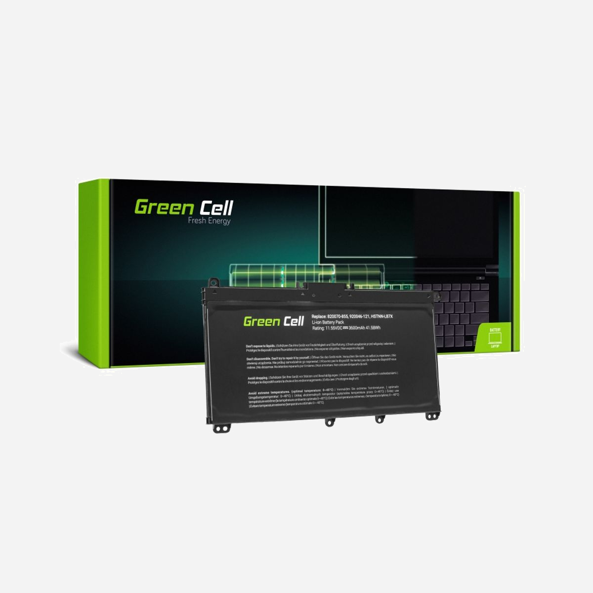 Batterie Green Cell HP145 Li-Po 11.55V 3600mAh pour portables HP séries 14-BP Pavilion, 14-BF, 14-BK, 15-CC, 15-CD, 15-CK, 17-AR - Green Cell HP145. Type: Batterie, Compatibilité de marque: HP, Compatibilité: 14-BP Pavilion 14-BF 14-BK 15-CC 15-CD 15-CK 17-AR