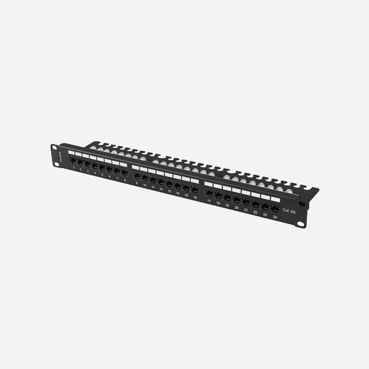 Lanberg PPUA-1124-B Panneau de Brassage 24 Ports Cat6a 1U Acier Noir, Perte d'Insertion 0.2dB, AWG 26/20, 482.6x44.5x98mm, Température -10°C à 60°C - Lanberg PPUA-1124-B. Types de câbles soutenus: Cat6a, Perte d'insertion: 0,2 dB, Taille des fils AWG: 26/20. Couleur du produit: Noir, Matériel: Acier, Capacité du rack: 1U. Largeur: 482,6 mm, Hauteur: 44,5 mm, Profondeur: 98 mm