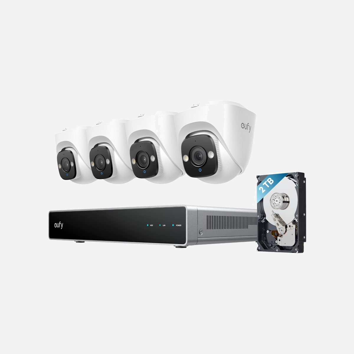 Eufy NVR Security System E41 (E8P10321) - Enregistreur Vidéo 8 Canaux, Résolution 4K (3840x2160), HDD 2To (Extensible 16To), Ethernet PoE, Octocore - Eufy NVR Security System E41. Canaux d'entrée vidéo: 8 canaux, Résolution maximale: 3840 x 2160 pixels. Capacité disque dur: 2 To, Capacité de stockage maximum: 16 To. Compatibilité de marque: Eufy, Couleur du produit: Noir, Gris, Blanc