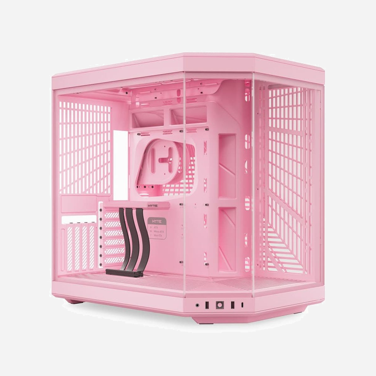HYTE Y70 Midi Tower PC Rose, ATX/EATX/ITX/micro ATX, 2x 3.5", 4x 2.5", 11 slots d'extension, Vent. 120/140mm, Radiateurs 360mm max, USB 3.2 - HYTE Y70. Format: Midi Tower, Type: PC, Couleur du produit: Rose. Emplacement d'alimentation: Bas. Pris en charge des diamètres des ventilateurs latérals: 120,140 mm, Pris en charge des diamètres des ventilateurs arrières: 120,140 mm, Pris en charge des diamètres des ventilateurs supérieurs: 120,140 mm. Tailles de disques durs supportées: 2.5,3.5". Largeur: 320 mm, Profondeur: 470 mm, Hauteur: 470 mm