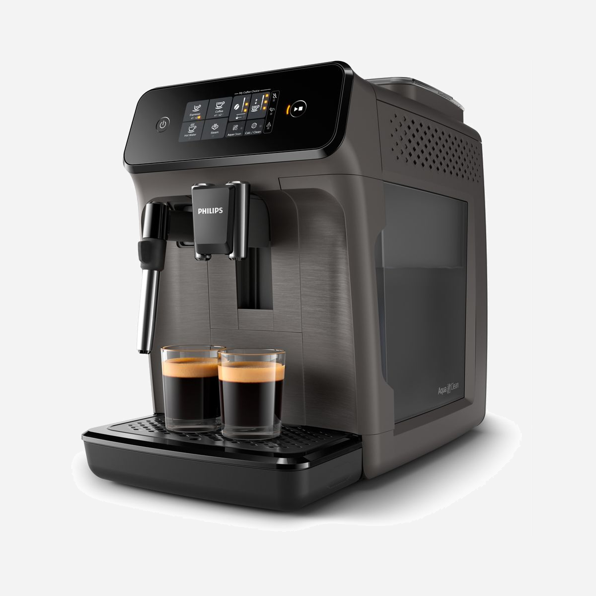 Philips EP1224/00 Machine Expresso Automatique 15 bar, Broyeur Céramique 12 Niveaux, Réservoir 1.8L, 2 Tasses, Filtre AquaClean, Écran TFT Tactile, 1500W - Savourez le goût et l'arôme d'un café préparé avec des grains de café frais, à une température parfaite, grâce à notre système intelligent de préparation du café. Le mousseur à lait classique vous permet d'obtenir un cappuccino ou un latte macchiato onctueux en toute simplicité.