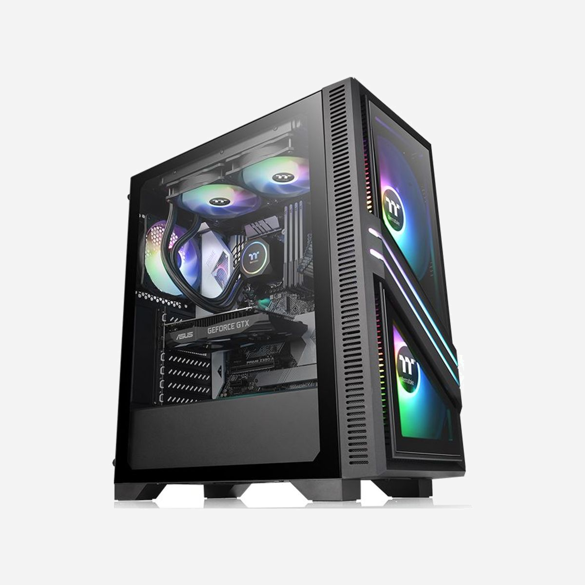 Thermaltake Versa T35 TG RGB - Boîtier PC Midi Tower Noir, ATX/micro ATX/Mini-ITX, 2x3.5", 2x2.5", USB 3.2 Gen 1, Vent. 120/200mm, Radiateur 360mm - Thermaltake Versa T35 TG RGB. Format: Midi Tower, Type: PC, Couleur du produit: Noir. Emplacement d'alimentation: Haut. Prise en charge des diamètres des ventilateurs avants: 120,200 mm, Pris en charge des diamètres des ventilateurs arrières: 120 mm, Pris en charge des diamètres des ventilateurs supérieurs: 120,140 mm. Tailles de disques durs supportées: 2.5,3.5". Largeur: 210 mm, Profondeur: 480 mm, Hauteur: 416 mm