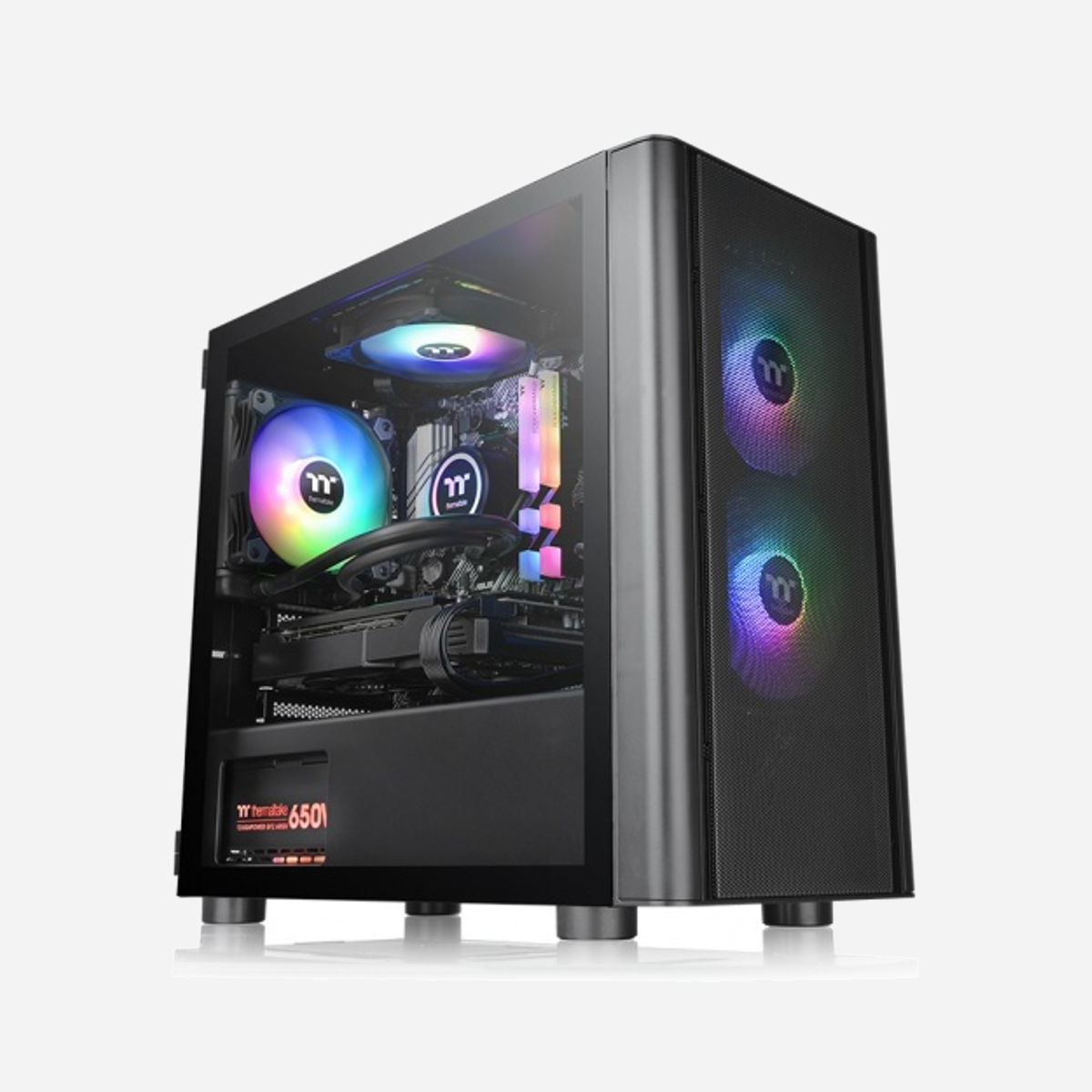 Thermaltake V150 Micro Tower Noir (CA-1R1-00S1WN-02) - Micro ATX/Mini-ITX, 2x120mm avant, 1x120mm arrière, 2x2.5", 2x3.5", USB 3.2, SPCC, Vitre Trempée - Thermaltake V150. Format: Micro Tower, Type: PC, Couleur du produit: Noir. Ventilateurs installés avant: 2x 120 mm, Prise en charge des diamètres des ventilateurs avants: 120,140 mm, Ventilateurs arrières installés: 1x 120 mm. Tailles de disques durs supportées: 2.5,3.5". Largeur: 208 mm, Profondeur: 440 mm, Hauteur: 398 mm