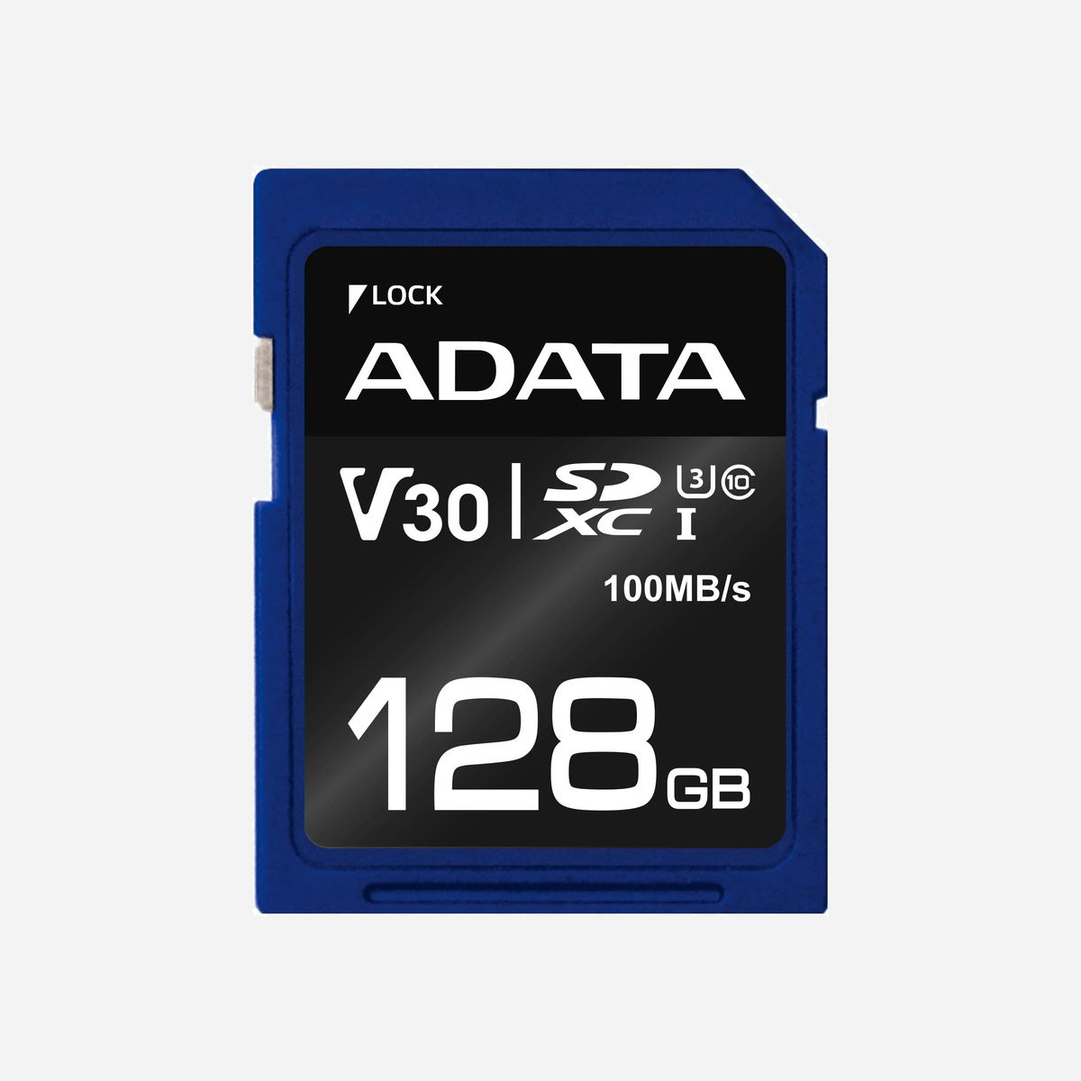 Carte mémoire ADATA 128 Go SDXC UHS-I Classe 10, Vitesse Lecture 100 Mo/s, Écriture 60 Mo/s, UHS Class 3 (U3), Video Speed Class V30 - ADATA ASDX128GUI3V30S-R. Capacité: 128 Go, Type de Carte Flash: SDXC, Classe de mémoire Flash: Classe 10, Type de mémoire interne: UHS-I, Vitesse de lecture: 100 Mo/s, Vitesse d'écriture: 60 Mo/s, Classe de vitesse UHS: Class 3 (U3), Classe de vitesse vidéo: V30. Couleur du produit: Noir, Bleu