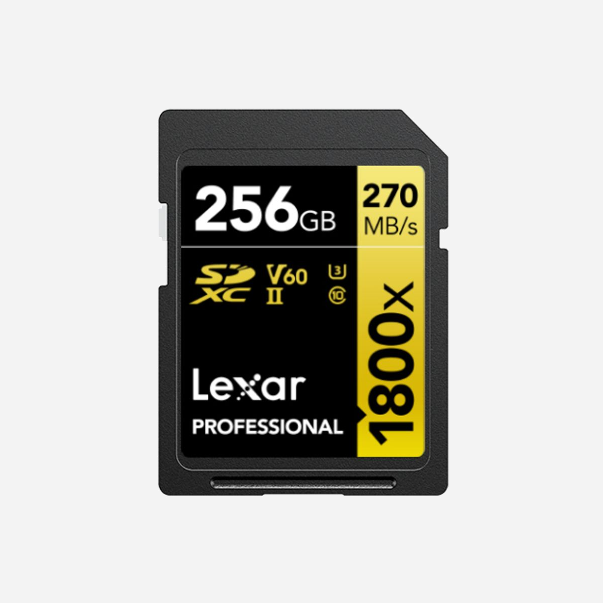 Lexar LSD1800256G-BNNNG Carte Flash SDXC 256Go Classe 10 UHS-I U3 V60 (270 Mo/s Lecture, 180 Mo/s Écriture) Résistante Chocs/Température/Rayons X - Lexar LSD1800256G-BNNNG. Capacité: 256 Go, Type de Carte Flash: SDXC, Classe de mémoire Flash: Classe 10, Vitesse de lecture: 270 Mo/s, Vitesse d'écriture: 180 Mo/s, Classe de vitesse UHS: Class 3 (U3), Classe de vitesse vidéo: V60. Fonctions de protection: Résistant aux chocs, Résistant à une température, Anti-vibration, Résistant aux rayons X