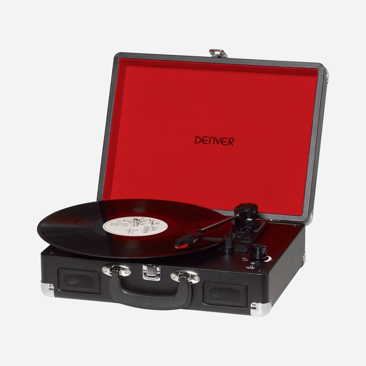 Platine vinyle portable Denver VPL-120 Black avec numérisation USB et logiciel inclus pour PC. - Platine tourne-disque dans un design portable. Lisez vos vinyles et lancez un enregistrement durant la lecture pour les numériser. Pour ce faire, connectez votre platine tourne-disque à votre PC par USB. Numérisez facilement vos vinyles à l’aide du logiciel fourni.