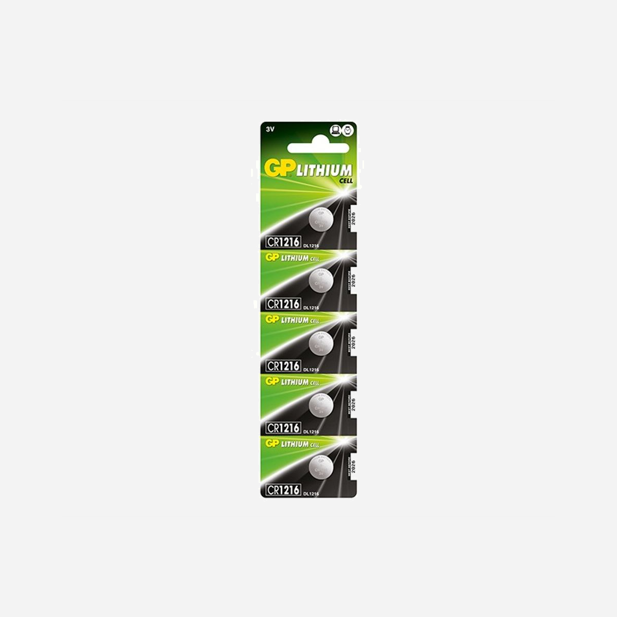 GP Batteries - Pile bouton Lithium CR1216 3V 25mAh - Conditionnement Blister de 5 - Autonomie 10 ans - Température d'opération -10°C à 60°C - GP Batteries Lithium Cell CR1216. Type de batterie: Batterie à usage unique, Taille(s) de la batterie: CR1216, Technologie batterie: Lithium. Type d'emballage: Blister. Facteur de forme de la batterie: Pile bouton, Forme: Rond