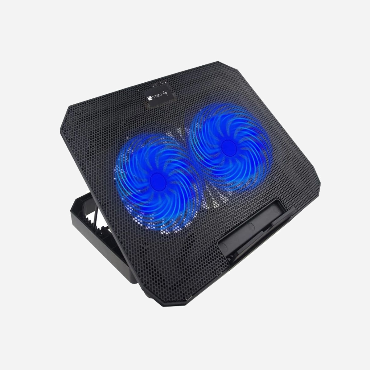 Support Laptop Techly ICOOL-CP11TY Noir pour Notebook jusqu'à 17" avec 2 Ventilateurs 14cm, Hub USB 2.0 (2 Ports), 8 Positions, 357x262x30mm - Techly ICOOL-CP11TY. Type de produit: Supports de Laptop, Couleur du produit: Noir, Compatibilité de dimension d'écran de notebook maximum: 43,2 cm (17"). Interfaces Hub: USB 2.0. Largeur: 357 mm, Profondeur: 262 mm, Hauteur: 30 mm. Produit par casier principal (externe): 20 pièce(s)