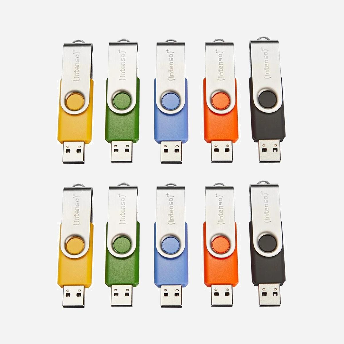 Intenso Basic Line Clé USB 16 Go USB 2.0 Type-A Pivotante - Compatible Windows 8+, macOS 10.x+ - Boîtier Métal/Plastique - Noir, Bleu, Vert, Orange, Jaune - Intenso Basic Line. Capacité: 16 Go, Interface de l'appareil: USB Type-A, Version USB: 2.0. Format: Pivotant. Poids: 13 g. Couleur du produit: Noir, Bleu, Vert, Orange, Jaune