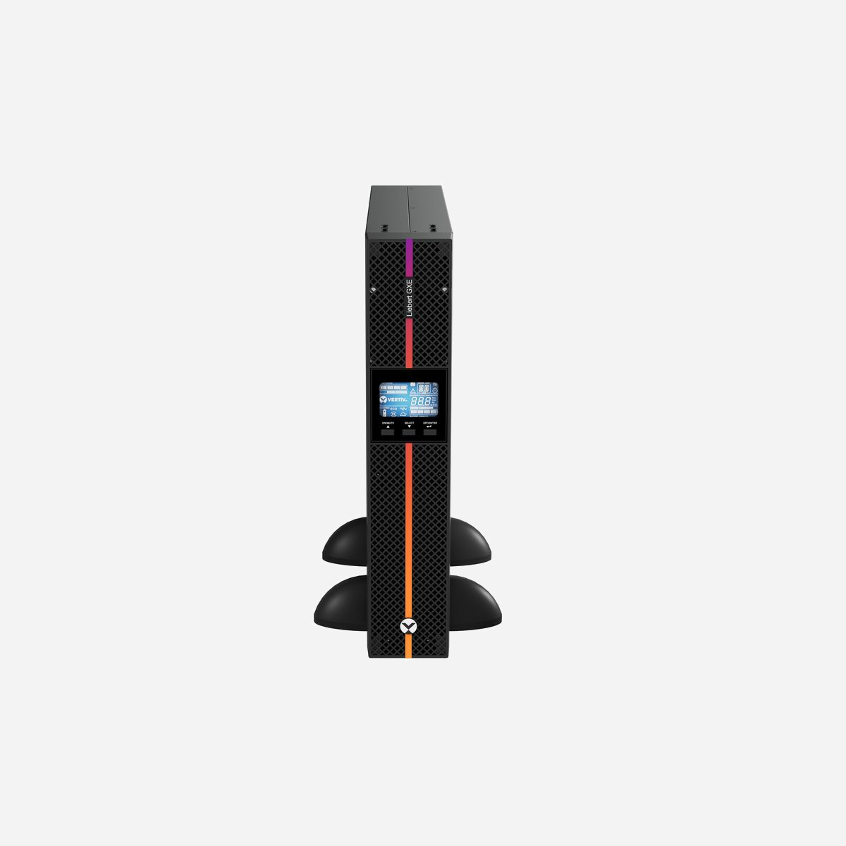 Vertiv Liebert GXE3-1000IRT2UXL Onduleur 1kVA/900W On-Line Double Conversion 230V Rack/Tour 2U Batterie VRLA, Sinusoïde Pure, ECO Mode, Port USB - L’onduleur Vertiv Liebert GXE est une ASI économique et efficace avec un facteur de puissance en sortie élevé (0,9 FP), qui permet une alimentation continue et fiable à plus de dispositifs connectés. Grâce à la technologie on line double conversion, cet onduleur 1 kVA protège les équipements de plusieurs perturbations. Il est idéal pour les applications critiques dans les secteurs de la finance, l’administration et l’industrie. Il dispose d’options de montage flexibles en rack/tour. Jusqu’à 4 armoires de batteries externes supplémentaires offrent une autonomie évolutive pour les applications nécessitant une plus longue période de sauvegarde en cas de pannes secteur AC. Le rendement élevé des modes de fonctionnement on line et ECO (jusqu’à 95 % en mode ECO) de cet onduleur très abordable permet de réaliser des économies d’énergie et de coûts d’exploitations. Une carte de gestion réseau optionnelle permet la gestion à distance et l’arrêt du serveur. Son autonomie prolongée et plusieurs options de surveillance rendent cet onduleur compact idéal pour offrir la meilleure protection électrique aux équipements déployés en périphérie des réseaux ou dans des sites distants. <br><br>