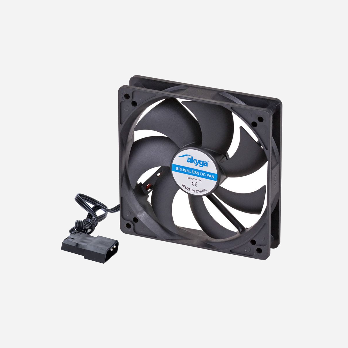 Ventilateur Akyga AW-12A-BK 120mm Noir pour Boitier PC, 1000 RPM, 20 dBA, 66 CFM, connecteur Molex, ABS, MTBF 30000h, 120x120x25 mm - Akyga System fan 12 cm black AW-12A-BK Molex 120x120 mm. Type: Ventilateur, Diamètre du ventilateur: 12 cm, Vitesse de rotation (max): 1000 tr/min. Largeur: 120 mm, Profondeur: 120 mm, Hauteur: 25 mm. Couleur du produit: Noir