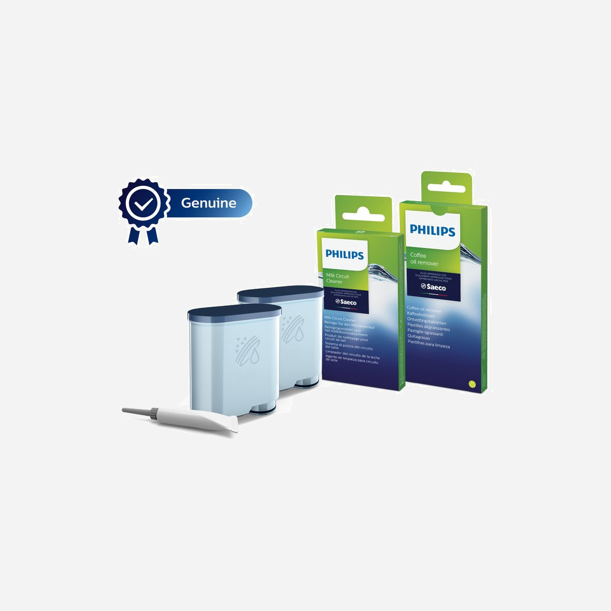 Philips Kit Entretien CA6707/10 pour Machines à Café Saeco/Philips : 2 Filtres AquaClean, 6 Pastilles Dégraissantes, 6 Nettoyants Circuit Lait, 1 Tube de Graisse - <b>Préparez un café plus savoureux</b><br><br><br><b>Prolonge la durée de vie de la machine</b><br>Le kit d'entretien vous permet de prendre parfaitement soin de vos machines à café en garantissant hygiène et fonctionnement optimal. Utilisez exclusivement le kit d'entretien Philips pour assurer une durée de vie optimale et la sécurité de vos appareils Philips et Saeco. Ce kit de 6 mois d'entretien est composé de : 2 filtres aquaclean, 6 pastilles dégraissantes, 6 nettoyant circuit lait, 1 tube de graisse. Nous vous conseillons d'effectuer ces cycles au moins une fois par mois.