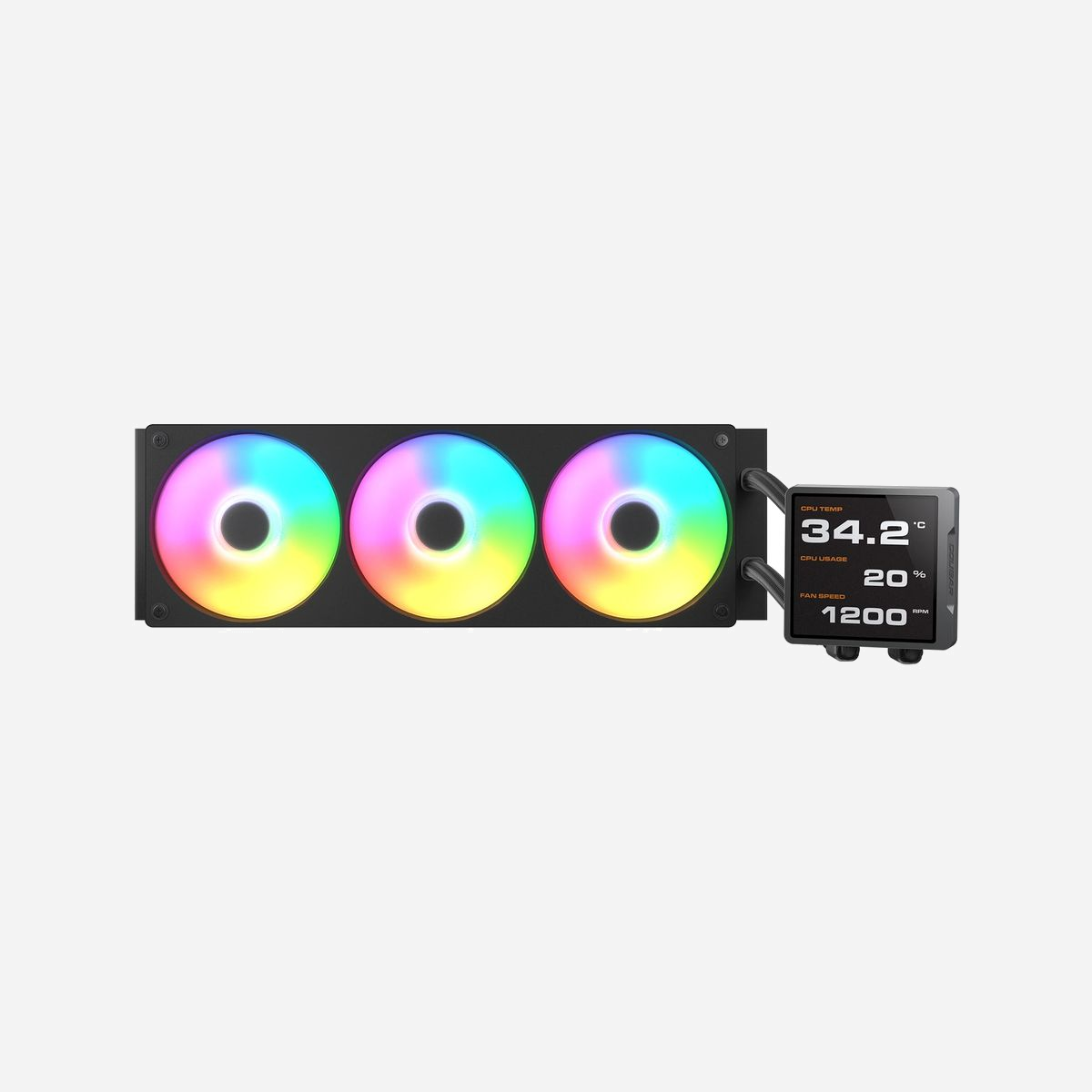 COUGAR Refroidisseur Liquide All-in-One RGB 360mm, Compatible Intel LGA1700/1851 & AMD AM4/AM5, 3x120mm PWM (700-2500RPM), Radiateur Aluminium - COUGAR CGR-PSDVPRGB-B-360. Type: Refroidisseur de liquide tout-en-un, Diamètre du ventilateur: 12 cm, Vitesse de rotation (min): 700 tr/min, Vitesse de rotation (max): 2500 tr/min, Pression d'air maximale: 5,4 mmH2O. Couleur du produit: Noir