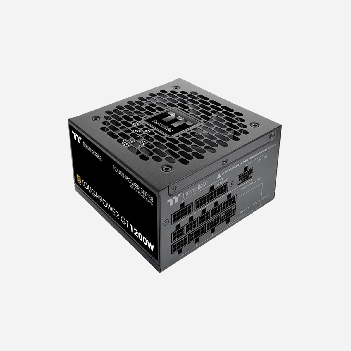 Alimentation Thermaltake Toughpower GT 1200W 80 PLUS Gold ATX 24-pin avec câbles modulaires, ventilateur 12 cm et certification multi-normes (BIS, CE, FCC, EAC) pour PC gaming et workstation - Thermaltake Toughpower GT 1200W. Puissance totale: 1200 W, Tension d'entrée AC: 100 - 240 V, Fréquence d'entrée AC: 50/60 Hz. Connecteur de la carte mère: 24-pin ATX, Longueur de câble d'alimentation de carte-mère: 55 cm, Longueur du câble d'alimentation SATA: 150,450 mm. Utilité: PC, Facteur de forme de l'unité d'alimentation: ATX, Certification 80 PLUS: 80 PLUS Gold. Couleur du produit: Noir, Type de refroidissement: Actif, Diamètre du ventilateur: 12 cm. Certificats de conformité: BIS, BSMI, CB, CCC, CE, EAC, Federal Communications Commission (FCC), ICES, Directive basse...