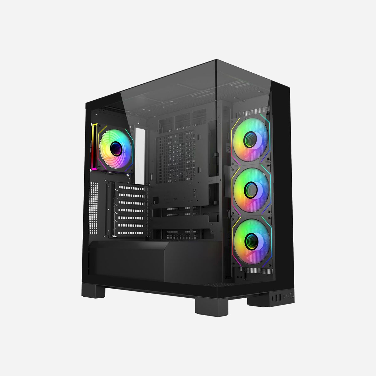 FSP M540-BA Boîtier PC Midi Tower Noir, Verre/SPCC, ATX/micro ATX/Mini-ITX, 3x3.5", 4x2.5", 7 slots, Vent. 3x120mm latéral, 1x120mm arrière - FSP M540-BA. Format: Midi Tower, Type: PC, Couleur du produit: Noir. Ventilateurs latéraux installés: 3x 120 mm, Pris en charge des diamètres des ventilateurs latérals: 120,140 mm, Ventilateurs arrières installés: 1x 120 mm. Tailles de disques durs supportées: 3.5". Largeur: 258 mm, Profondeur: 451 mm, Hauteur: 491 mm