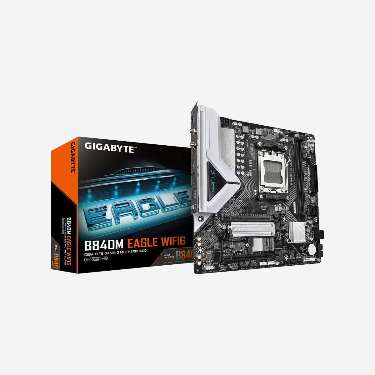 Carte mère GIGABYTE B840M EAGLE WIFI6 – Socket AM5 pour AMD Ryzen 9000, VRM 5+2+2 phases, DDR5 7600 MHz (O.C.), 1x M.2 PCIe 4.0 + 1x M.2 PCIe 3.0, Wi-Fi 6, LAN 2.5 GbE, USB 3.2 Gen 1 - Améliorez votre expérience informatique avec les séries de cartes mères renommées de GIGABYTE : AORUS, AERO et GIGABYTE. Dotées de designs innovants et de fonctionnalités avancées, ces cartes offrent des performances et une fiabilité exceptionnelles. Que vous soyez un joueur, un créateur de contenu ou un professionnel, nos séries répondent à vos besoins, en garantissant une qualité sans compromis et une technologie de pointe.