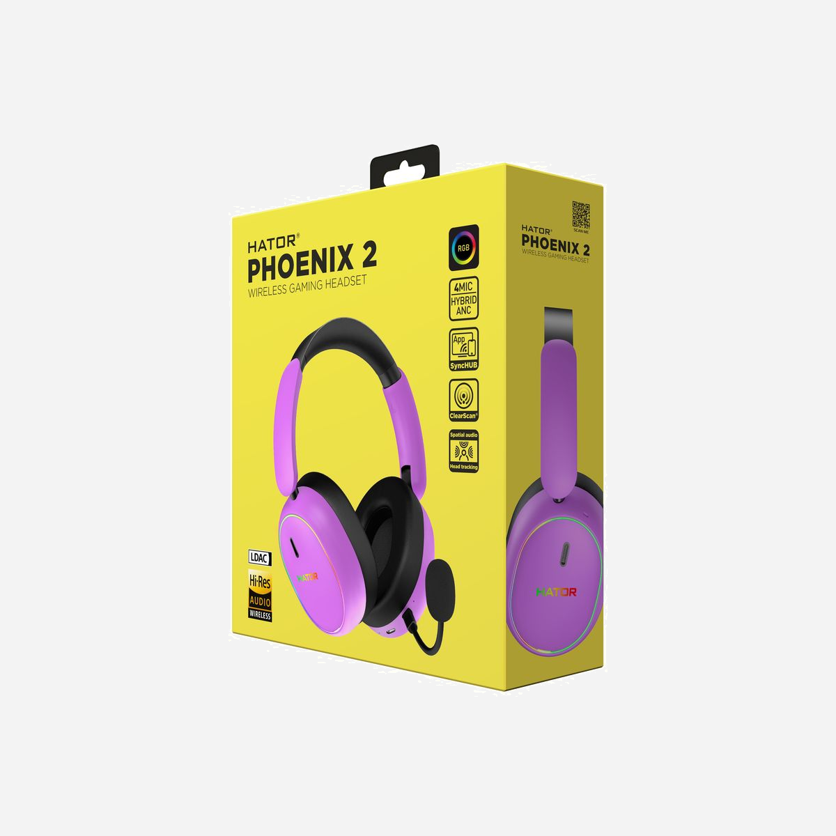 Casque Gaming HATOR Phoenix 2 Wireless Violet - Audio 10-44000Hz, Bluetooth 5.4, Micro amovible, Réduction de bruit Active, Batterie 45h, USB Type-C - HATOR Phoenix 2 Wireless. Type de produit: Casque. Technologie de connectivité: Avec fil &sans fil, Bluetooth. Utilisation recommandée: Gaming. Fréquence des écouteurs: 10 - 44000 Hz. Longueur de câble: 1,3 m. Poids: 265 g. Couleur du produit: Violet