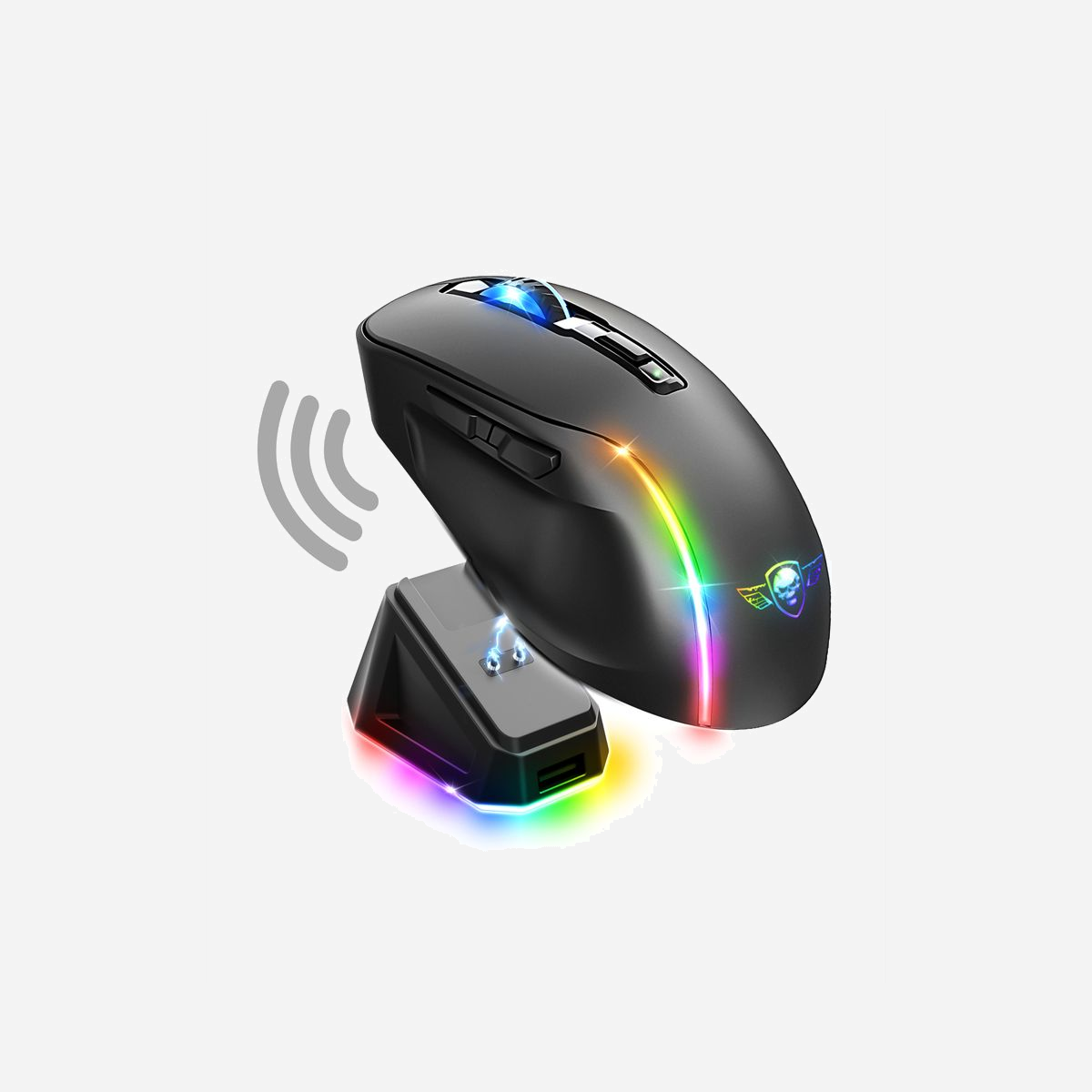 Spirit of Gamer Elite M50 Souris Gaming Tri-Mode 8000 DPI Pixart 3320, 6 Boutons Programmables, RGB 16.8M Couleurs, Batterie 600mAh, USB-C - TRIPLE MODE ! Parfaitement conçue pour les gamers exigeants, la souris gaming ELITE M50 offre une polyvalence ultime avec son mode de connexion sans fil 2.4 GHz, Bluetooth ou filaire USB. Avec son capteur Pixart 3320, elle est dotée d'une résolution exceptionnelle de 8000 DPI réglable sur 6 plages, ELITE M50 garantit une précision inégalée pour une expérience de jeu immersive.<br><br>ELITE M50 se distingue par ses 6 boutons programmables, offrant une personnalisation complète grâce à son éditeur de Macro intégré. Son accélération de 10 G, une vitesse de 30 ips et une fréquence de 500 Hz garantissent des performances réactives, tandis que son rétro-éclairage RGB à 16.8 millions de couleurs et ses 7 effets dynamiques ajoutent une touche esthétique unique. Le design ergonomique spécialement conçu pour les droitiers offre un confort optimal, complété par une autonomie impressionnante de 90 heures (sans RGB) et un temps de charge rapide de 3 heures.<br><br>DOCKING STATION Pour une expérience gaming complète, ELITE M50 est équipée d’une station de charge élégante. Avec son rétro-éclairage RGB offrant 7 modes, elle ajoute une touche visuelle saisissante à votre espace de jeu. Le câble USB de 1.5 m assure une connectivité fiable, et avec des dimensions compactes et des patins antidérapant, elle s'intègre harmonieusement dans n'importe quel environnement de jeu.<br><br>LOGICIEL INTUITIF Optimisez votre expérience avec son logiciel qui propose une personnalisation avancée avec un éditeur de Macro complet pour les 6 boutons programmables. Ajustez facilement les DPI sur 6 plages, allant de 800 à 8000 DPI, pour répondre à vos besoins spécifiques. L'ajustement du Polling Rate (125 Hz / 250 Hz / 500 Hz) et les réglages avancés de la souris offrent un contrôle total, plaçant la ELITE M50 au sommet de la performance gaming.