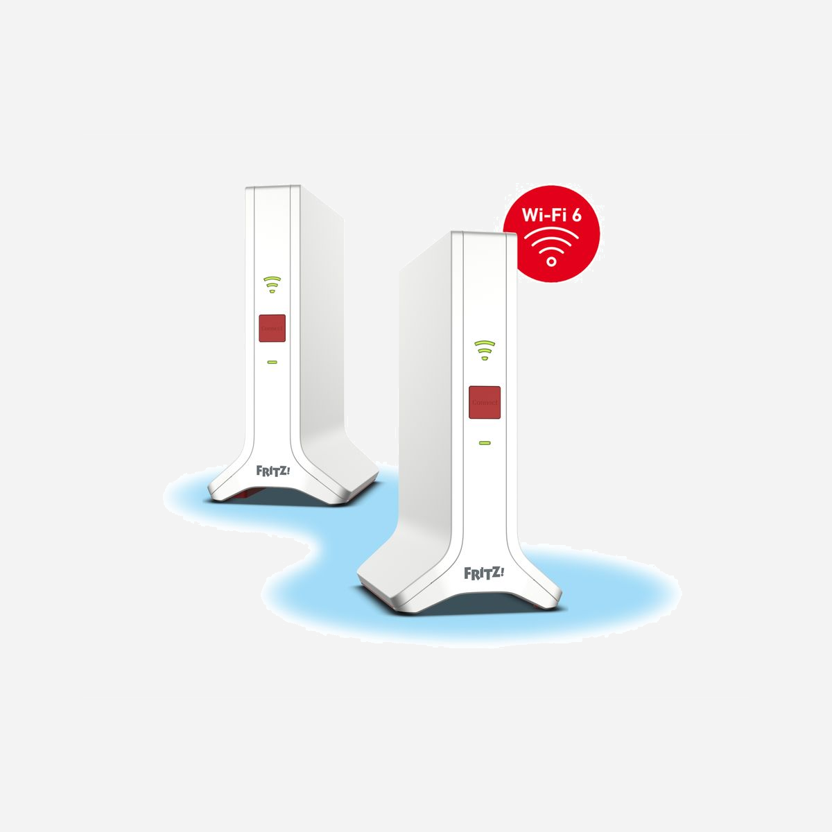 FRITZ! Répéteur Mesh 4200 Wi-Fi 6E (802.11ax) Bi-Bande 2.4/5 GHz, Débit WLAN 4200 Mbit/s, Antennes 2x2/4x4, Rouge/Blanc, WPS, Consommation 9W - Mesh Set 4200. Couleur du produit: Rouge, Blanc, Type d'antenne: 2x2/4x4, Type de produit: Répéteur réseau. Bande Wi-Fi: Bi-bande (2,4 GHz / 5 GHz), Norme Wi-Fi: Wi-Fi 6E (802.11ax), Débit de transfert des données WLAN (max): 4200 Mbit/s. Consommation électrique typique: 9 W, Tension d'entrée AC: 230 V, Fréquence d'entrée AC: 50 Hz. Largeur: 90 mm, Profondeur: 145 mm, Hauteur: 190 mm