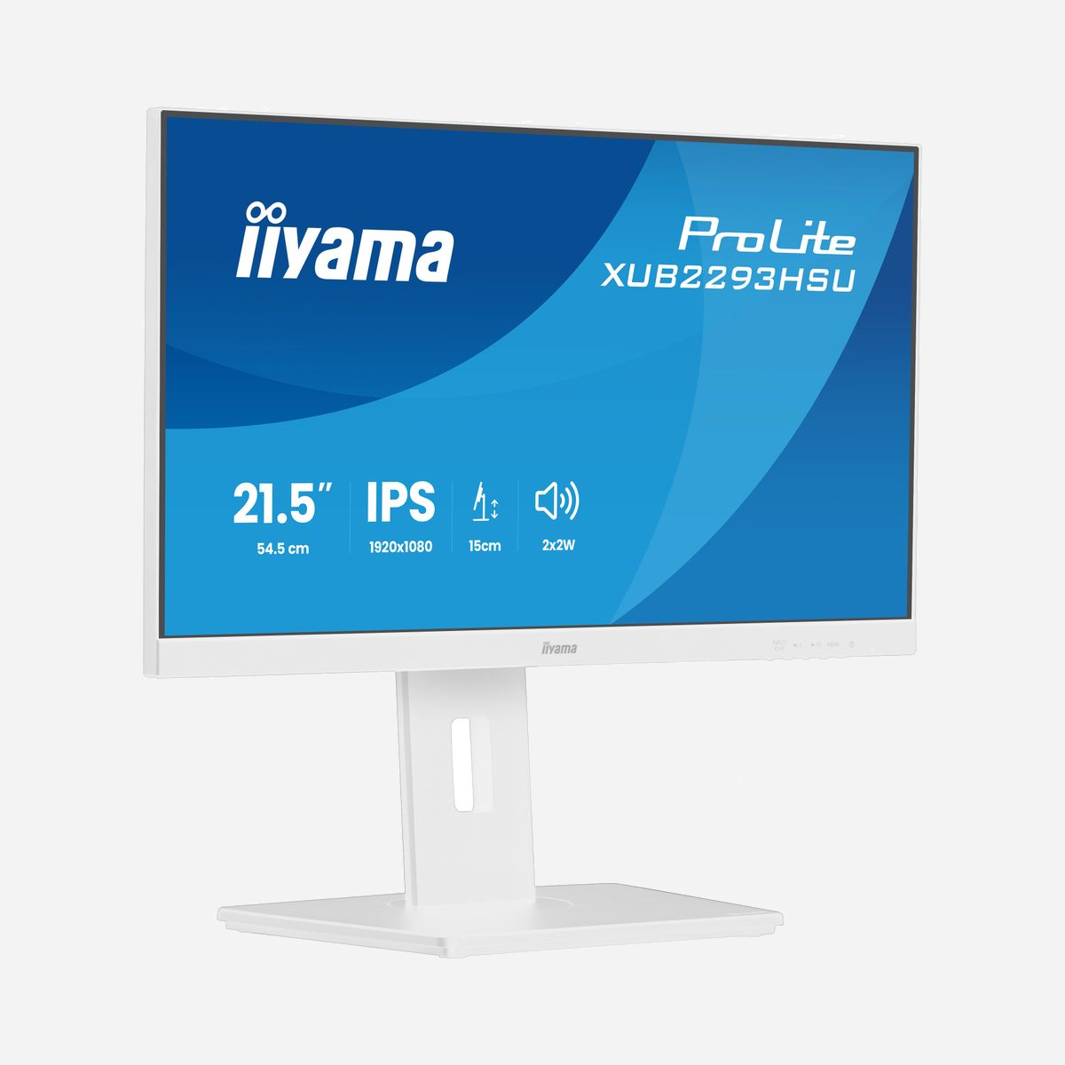 Écran PC iiyama ProLite XUB2293HSU-W7 21.5" (54,6 cm) Full HD 1920x1080 LED mat 1 ms 178°/178° 16:9 avec haut-parleurs, hub USB 2.0 et montage VESA réglable en hauteur blanc - iiyama ProLite XUB2293HSU-W7. Taille de l'écran: 54,6 cm (21.5"), Résolution de l'écran: 1920 x 1080 pixels, Type HD: Full HD, Technologie d'affichage: LED, Surface d'affichage: Mat, Temps de réponse: 1 ms, Format d'image: 16:9, Angle de vision horizontal: 178°, Angle de vision vertical: 178°. Haut-parleurs intégrés. Concentrateur USB intégré, Version du concentrateur USB: 2.0. Montage VESA, Réglage de la hauteur. Couleur du produit: Blanc