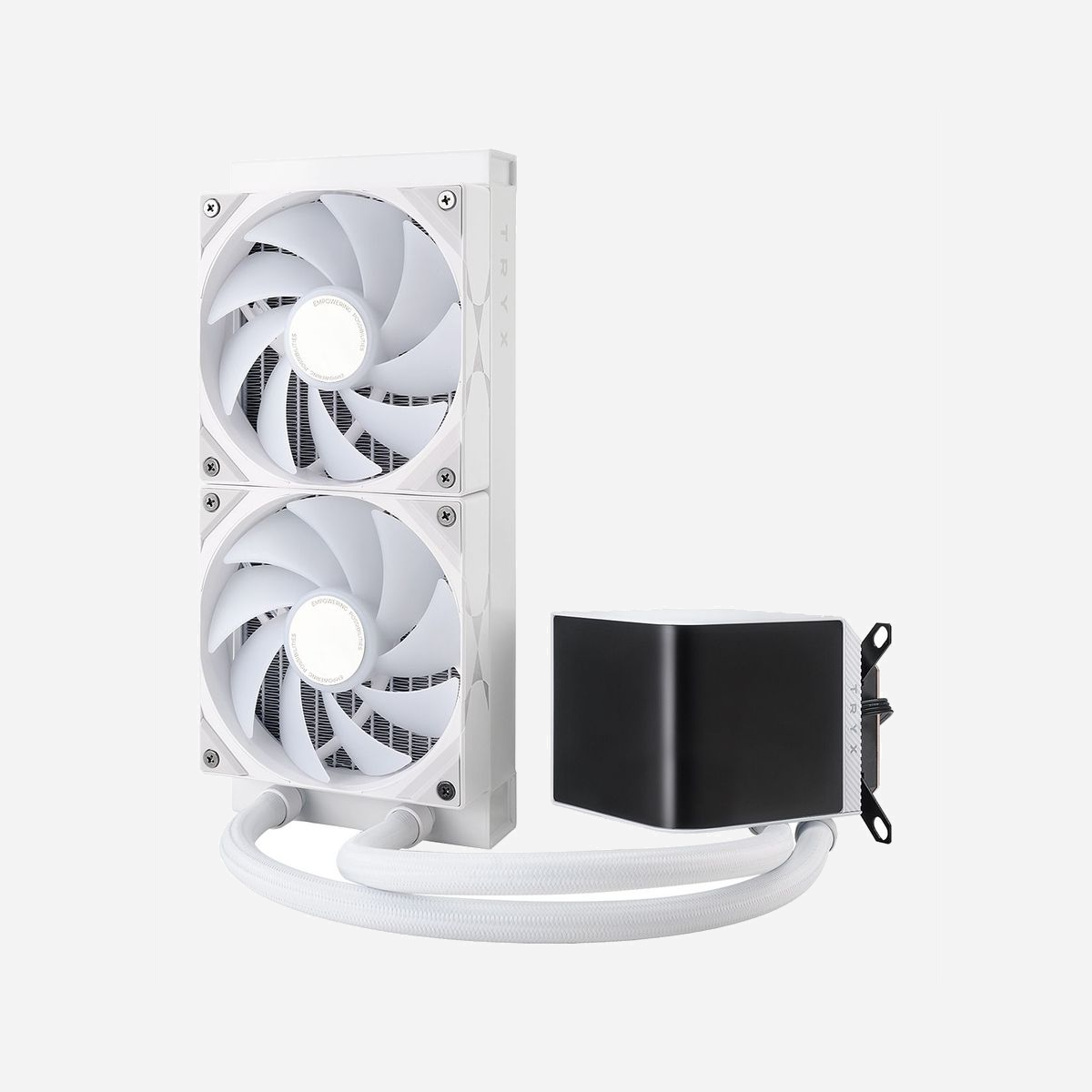 Kit de refroidissement liquide CPU Modecom Panorama ARGB 240 Blanc - Radiateur 279x120x30mm, 2x120mm ventilateurs FDB 500-1850 RPM, sockets Intel/AMD - TRYX PANORAMA ARGB 240. Type: Kit de refroidissement du liquide, Diamètre du ventilateur: 12 cm, Vitesse de rotation (min): 800 tr/min, Vitesse de rotation (max): 2600 tr/min, Pression d'air maximale: 1,8 mmH2O, Type de roulement: Palier à dynamique des fluides (FDB). Couleur du produit: Blanc