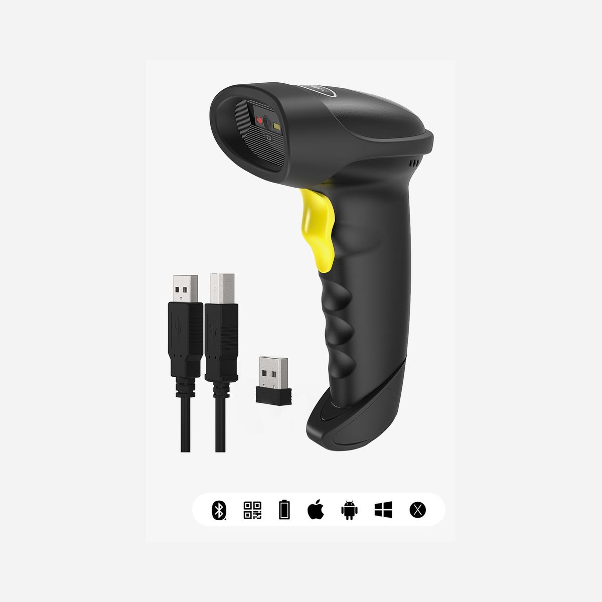 Lecteur Code Barre Portable Petzl BCST-50_BLACK 1D/2D Bluetooth, Batterie 2000mAh, ABS/PC/PVC, Compatible POS, iOS, Android, Windows, macOS, Linux - Inateck BCST-50. Type: Lecteur de code barre portable, Type de scanner: 1D/2D, Linéaires (1D) codes barres acceptés: Codabar, Code 11, Code 128, Code 39 (ASCII), Code 93, EAN 128, Interleaved 2 of 5, MSI, Matrix 2.... Technologie de connectivité: Sans fil, Interfaces standards: Bluetooth. Couleur du produit: Noir, Jaune, Matériau du boîtier/corps: Acrylonitrile-Butadiène-Styrène (ABS), Polycarbonate (PC), Polyvinyl chloride (PVC), Fonctions de protection: Résistant aux chocs. Type de source d'alimentation: Batterie, Capacité de la batterie: 2000 mAh, Durée de vie de la batterie: 720 h. Poids: 170 g, Largeur: 90 mm, Profondeur: 61 mm