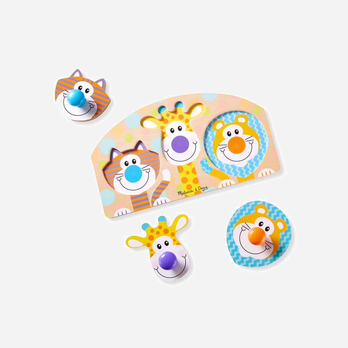TRYX Puzzle Bois Safari MLD13439 : 4 Pièces, Animaux, Boutons Facilitant la Prise en Main, Multicolore, Dès 1 an, Usage Intérieur, Plateau Bois - Les petites mains et les grandes imaginations vont adorer ces sympathiques animaux de safari en bois au nez surdimensionné !<br>Le tigre, la girafe et le lion ont des poignées boutons en bois à la place du nez pour être faciles à prendre en main.<br>Les bébés et les tout-petits seront ravis d'assortir les pièces aux images sur le plateau en bois solide, de découvrir les couleurs et les motifs et de développer les capacités de motricité fine. <br>Les jouets et puzzles First Play présentent des couleurs vives, des motifs audacieux et des dessins fantaisistes qui éveillent les compétences tout en stimulant l'imagination et l'émerveillement - dès le plus jeune âge !