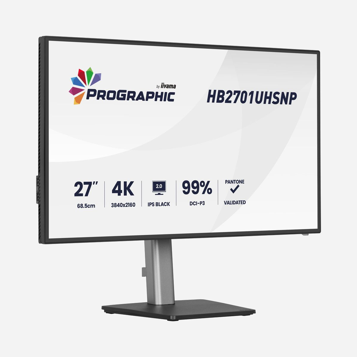 iiyama PROGRAPHIC HB2701UHSNP-B1 écran LCD 27" 4K UHD 3840x2160 mat 4ms 178° USB 3.2 Gen1 VESA noir - L'écran iiyama PROGRAPHIC HB2701UHSNP-B1 27" 4K UHD offre une résolution 3840x2160 pour une précision optimale en conception graphique. Son panneau IPS mat garantit des angles de vision de 178° et une couverture à 99% de l'espace DCI-P3, idéal pour les couleurs fidèles. Doté d'un hub USB 3.2 Gen1 avec recharge jusqu'à 96W via USB-C, il simplifie la connectivité. Le KVM intégré permet de basculer entre plusieurs sources (HDMI, DisplayPort, USB-C) avec un seul ensemble clavier/souris. Réglages ergonomiques (hauteur, pivot, inclinaison) et gestion des câbles pour un espace de travail organisé.