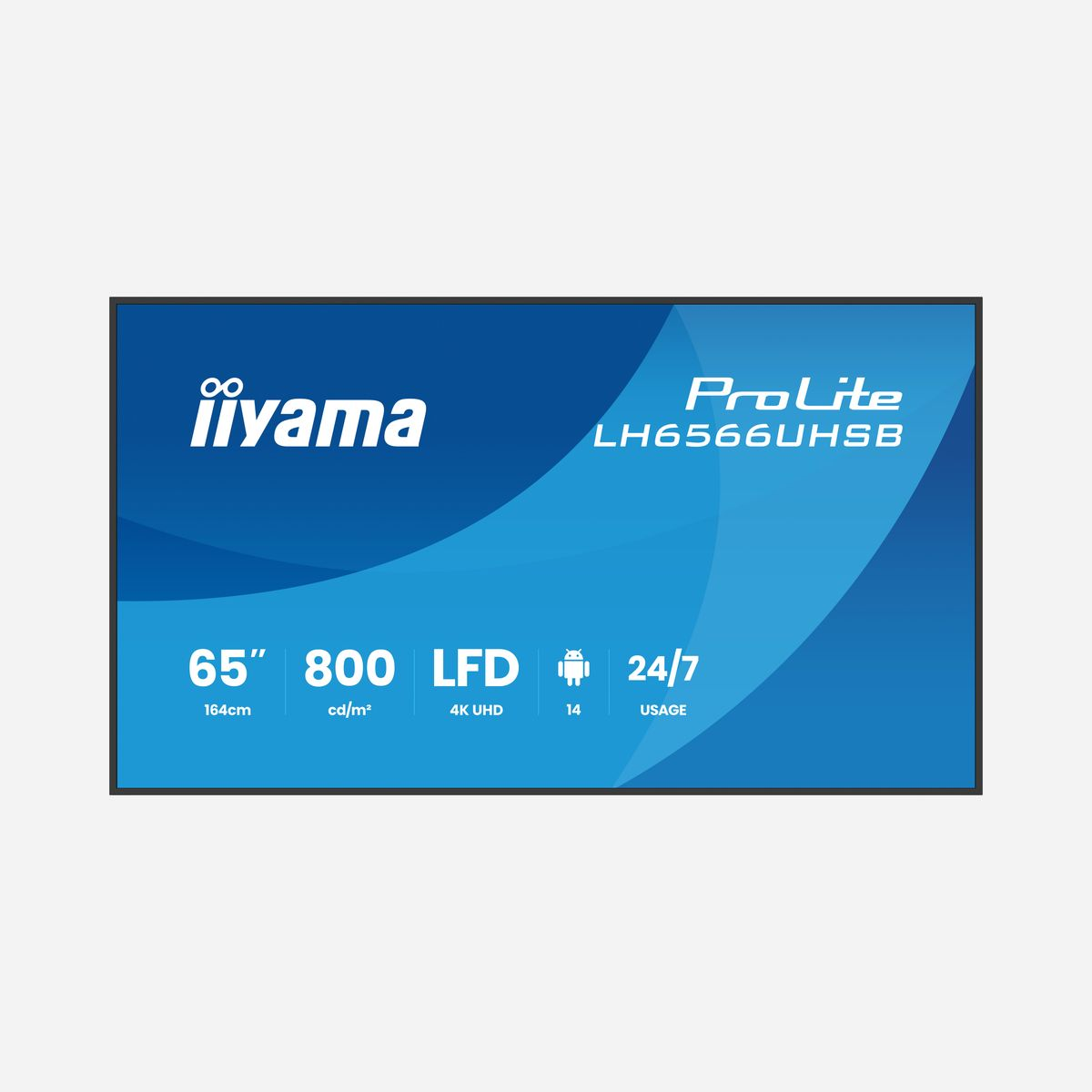 iiyama LH6566UHSB-B1AG Écran LCD 65" 4K Ultra HD 3840x2160 800 cd/m² Android 24/7 WiFi Noir - L'iiyama LH6566UHSB-B1AG est un écran 4K Ultra HD de 65" conçu pour la signalétique numérique en continu (24/7). Avec sa résolution 3840x2160, une luminosité de 800 cd/m² et un contraste de 5000:1, il garantit des images nettes et percutantes, même en environnement lumineux. Intégré sous Android, il permet une gestion simplifiée des contenus via WiFi ou Ethernet, sans nécessiter de source externe. Ses ports HDMI 2.0, USB et RJ-45 offrent une connectivité polyvalente pour afficher des présentations, vidéos ou tableaux de bord. Robuste et économique, il s’installe en intérieur, en orientation horizontale ou verticale, avec un montage VESA 500x500. Son écran antireflet et ses angles de vision larges (178°) assurent une visibilité optimale pour tous les publics.