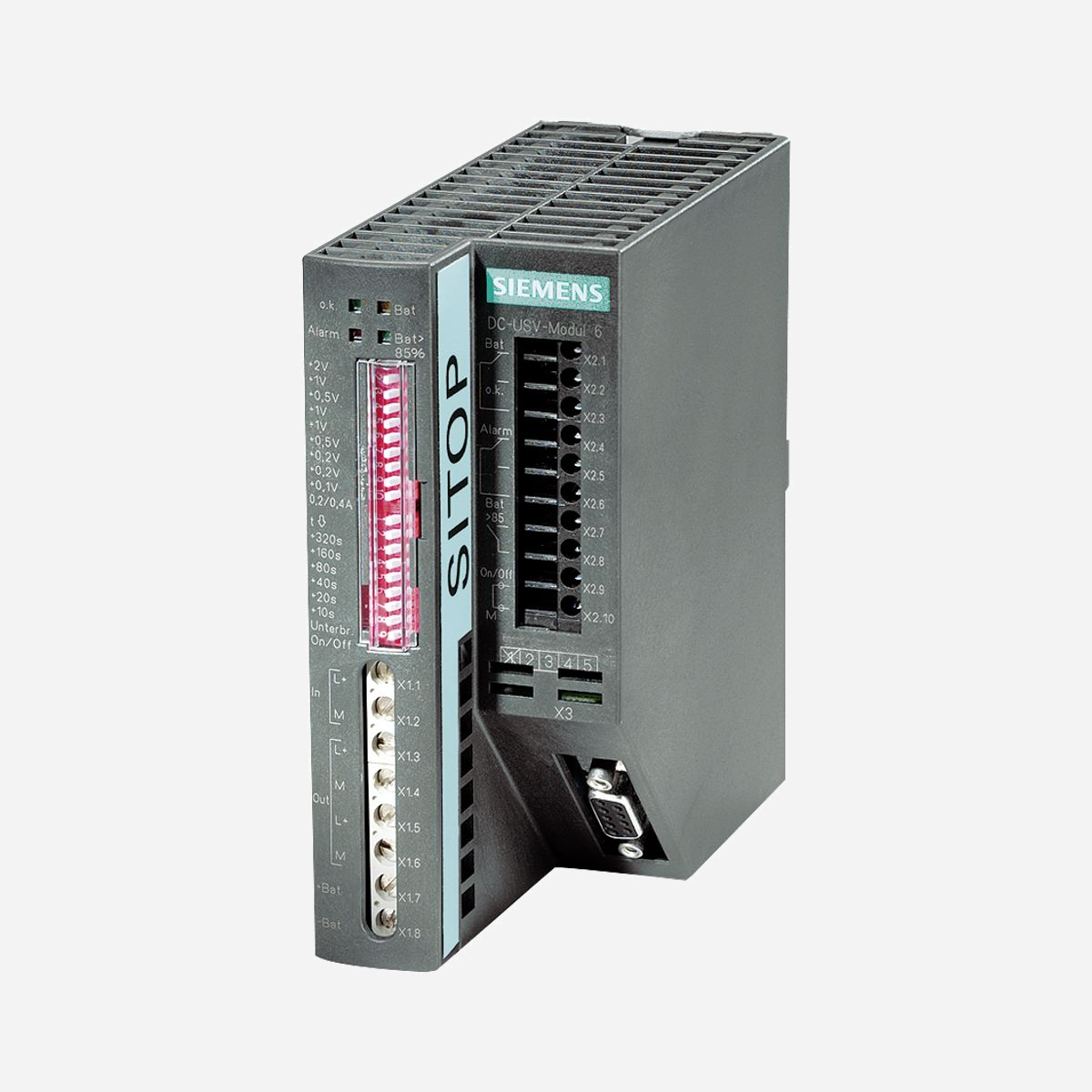 Siemens SITOP DC UPS Module 24VDC/6A alimentation sans interruption avec batteries plomb sans entretien entrée 24V/6.85A sortie 24V/6A - Le module SITOP DC UPS 24VDC/6A de Siemens assure une alimentation sans interruption pour vos installations critiques. Conçu pour les environnements industriels, il maintient l’alimentation 24V pendant plusieurs heures en cas de coupure, protégeant ainsi vos équipements sensibles. Avec une puissance de 144W et des batteries plomb sans entretien, il offre une solution fiable pour les applications exigeant un courant de maintien élevé. Compact (140x140x60 mm) et certifié CE, RoHS et REACH, il s’intègre facilement dans vos systèmes existants. Idéal pour les automates, les contrôleurs ou les équipements de mesure, ce module garantit la continuité de service sans interface complexe.