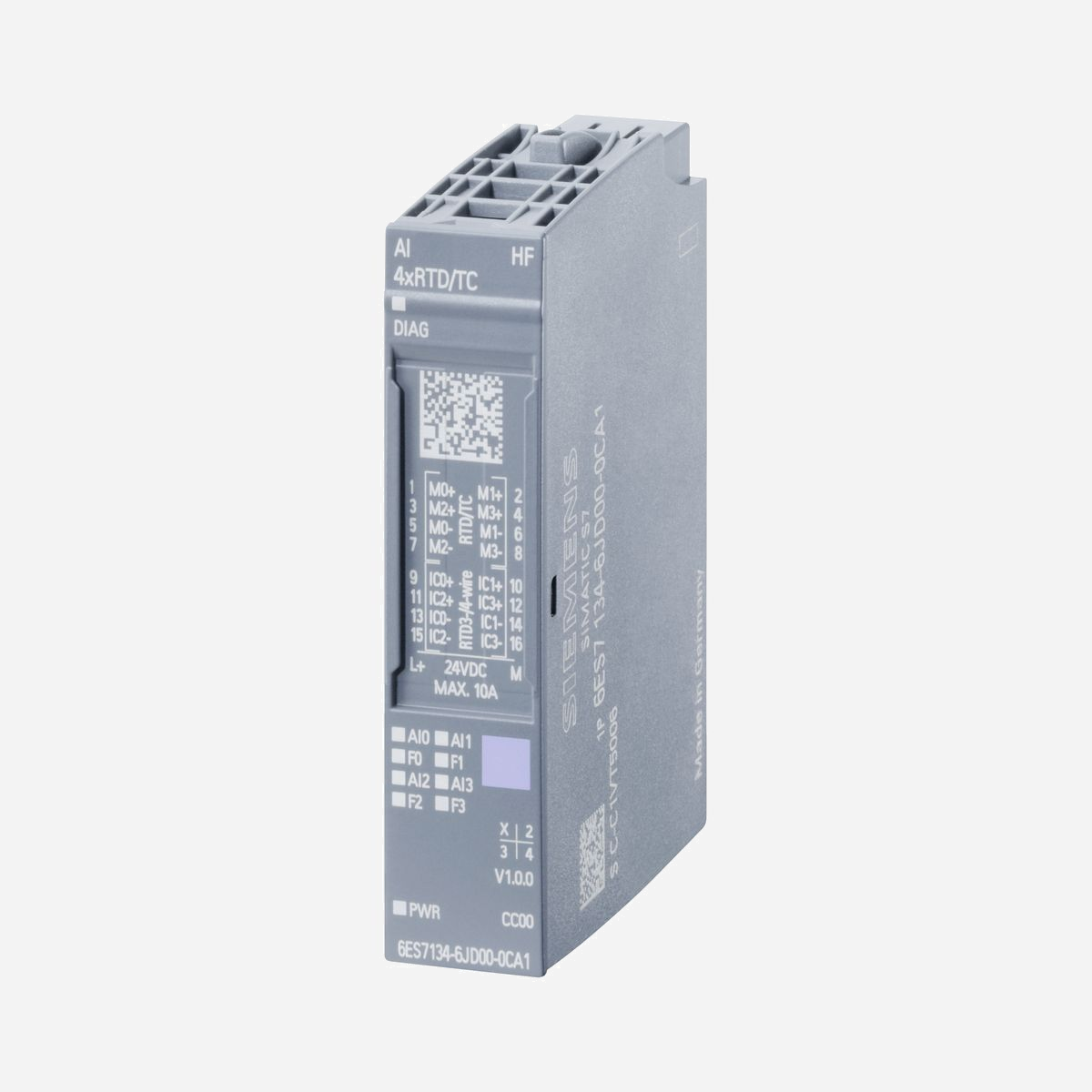Siemens SIMATIC ET 200SP AI 4xRTD/TC High Feature 16-bit +/-0.1% 2/3/4-fils Code CC00 Type BU A0/A1 IP20 - Le module SIMATIC ET 200SP AI 4xRTD/TC High Feature de Siemens optimise la mesure de température avec une précision de +/-0,1 % sur 16 bits. Conçu pour les environnements industriels (IP20), il supporte les capteurs RTD/TC en 2, 3 ou 4 fils, offrant une flexibilité maximale pour les applications de contrôle et d'acquisition de données. Son intégration simplifiée dans les armoires électriques, grâce à un système de repérage par codes couleur et étiquettes, réduit les temps de maintenance. Compatible avec le Multi Hot Swapping, il permet des remplacements à chaud sans interruption de production. Idéal pour les systèmes d'automatisation exigeants, ce module s'adapte à divers protocoles Ethernet via l'interface MultiFieldbus, garantissant une connectivité optimale et une évolutivité future.