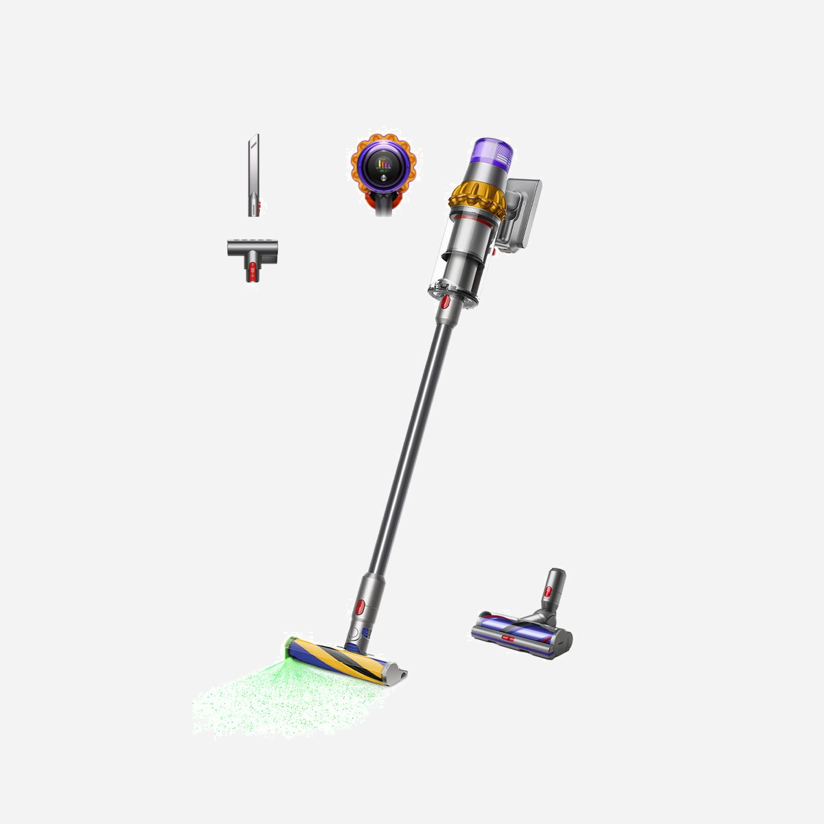 Dyson V15 Detect Absolute Aspirateur-balai 2 en 1 sans sac HEPA batterie 60 min acier inoxydable avec têtes De-tangling Motorbar et Fluffy Optic - Le Dyson V15 Detect Absolute allie puissance et précision pour un nettoyage optimal. Avec sa technologie cyclonique et son filtre HEPA, il capture 99,99% des particules fines, idéal pour les environnements sensibles. Son autonomie de 60 minutes permet de couvrir de grandes surfaces sans interruption. Les têtes De-tangling Motorbar et Fluffy Optic s’adaptent à tous les sols, éliminant poils et poussières même dans les recoins. L’écran LCD intégré affiche en temps réel les données de nettoyage, tandis que son design 2 en 1 le transforme en aspirateur portable. Léger (3,1 kg) et compact, il se range facilement grâce à son montage mural.