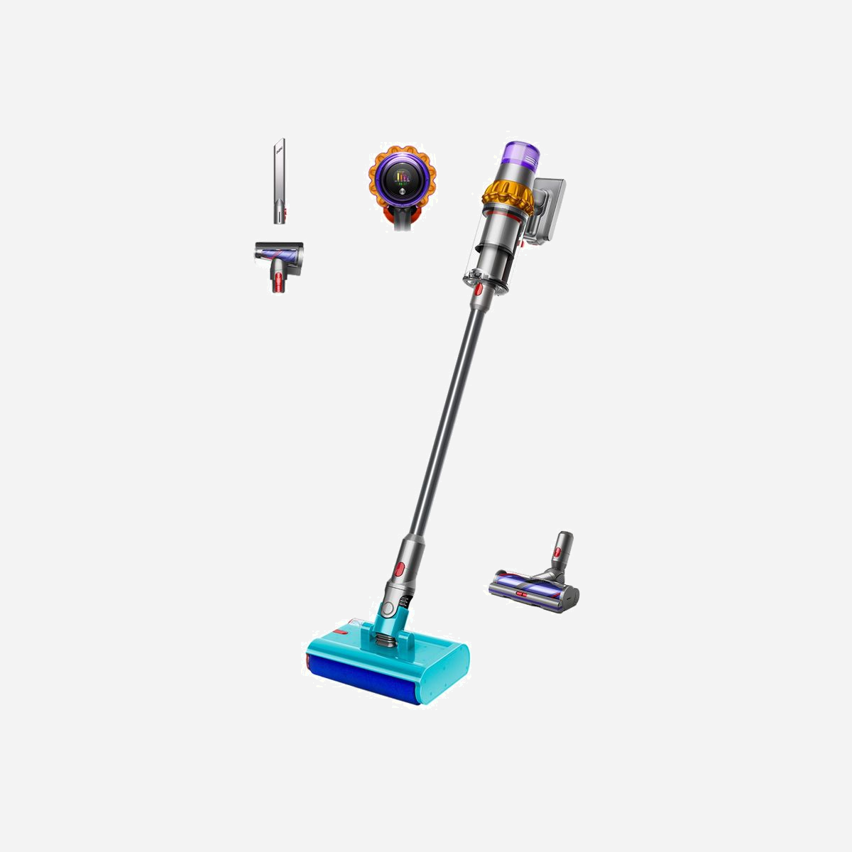 Dyson V15s Detect Submarine Aspirateur-balai 2 en 1 sans sac 0,77L sec&humide 660W 60min Nickel Jaune - Le Dyson V15s Detect Submarine allie polyvalence et performance pour un nettoyage sec et humide sans compromis. Son système cyclonique et sa puissance de 240 AW éliminent efficacement poussière et liquides sur tous types de sols : tapis, parquet, vinyle ou carrelage. Avec une autonomie de 60 minutes et une brosse motorisée dédiée, il passe aisément du sec à l’humide. Léger (3,1 kg) et compact, il se range facilement grâce à son montage mural. L’écran intégré permet de suivre les performances en temps réel, tandis que ses accessoires (suceur plat, mini-brosse) s’adaptent à tous les espaces. Idéal pour les professionnels exigeants ou les foyers recherchant un appareil 2 en 1 performant et pratique.