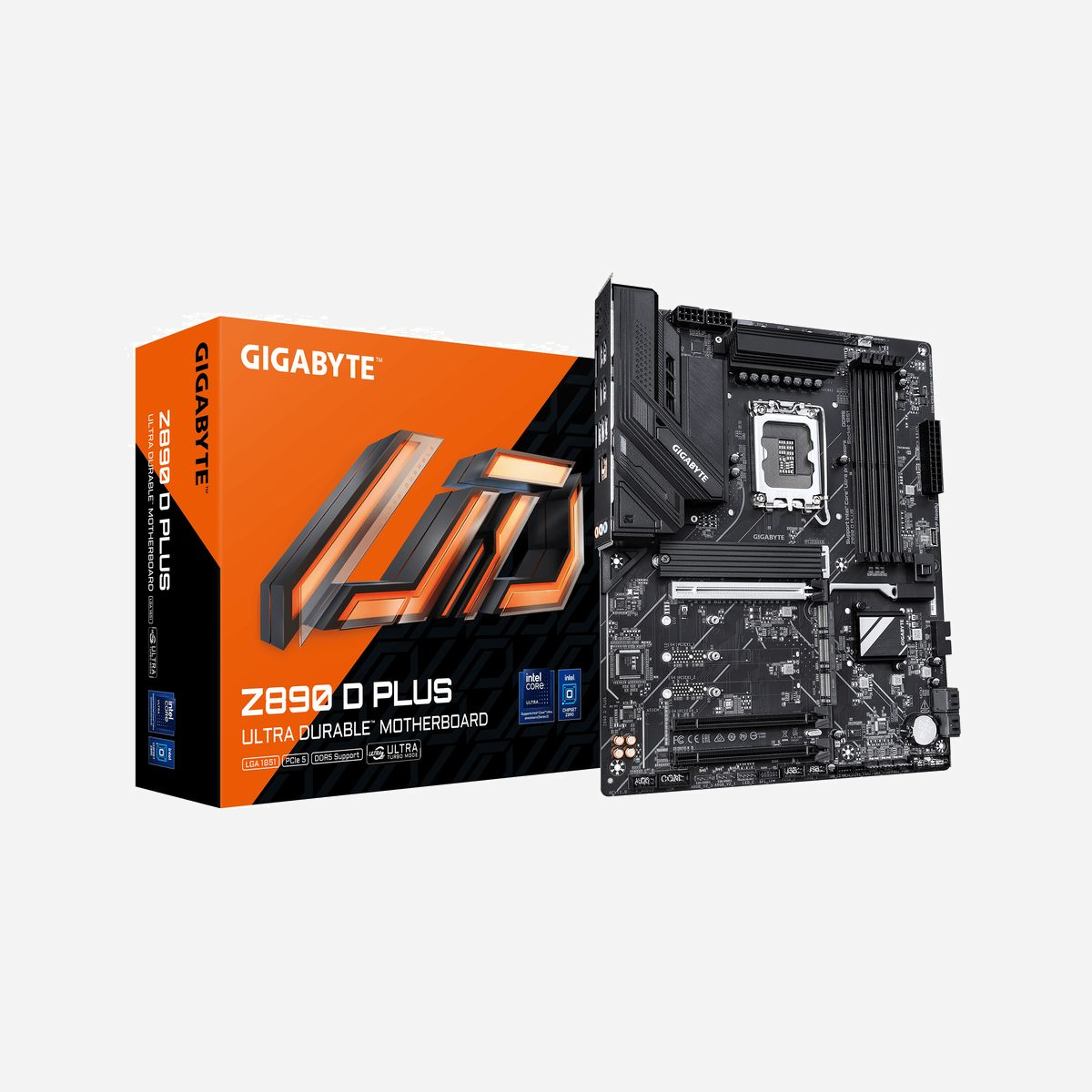 GIGABYTE Z890-D-PLUS Carte Mère Intel Core Ultra Série 2 VRM 12+1+2 DDR5 9466MHz OC 4x M.2 PCIe 5.0/4.0 LAN 2.5GbE USB 3.2 Gen2 - La carte mère GIGABYTE Z890-D-PLUS est conçue pour exploiter pleinement les processeurs Intel Core Ultra Série 2. Avec son VRM 12+1+2 et sa compatibilité DDR5 jusqu’à 9466 MHz, elle offre une stabilité optimale pour les configurations exigeantes. Idéale pour les professionnels et les passionnés, elle intègre 4 slots M.2 (PCIe 5.0/4.0) pour des SSD NVMe ultra-rapides, ainsi qu’un LAN 2.5GbE pour des transferts réseau performants. Ses connecteurs USB 3.2 Gen2, DisplayPort 2.1 et ses multiples options de refroidissement en font une base solide pour les stations de travail et les PC gaming. Compatibilité Windows 11/10, garantie 3 ans.