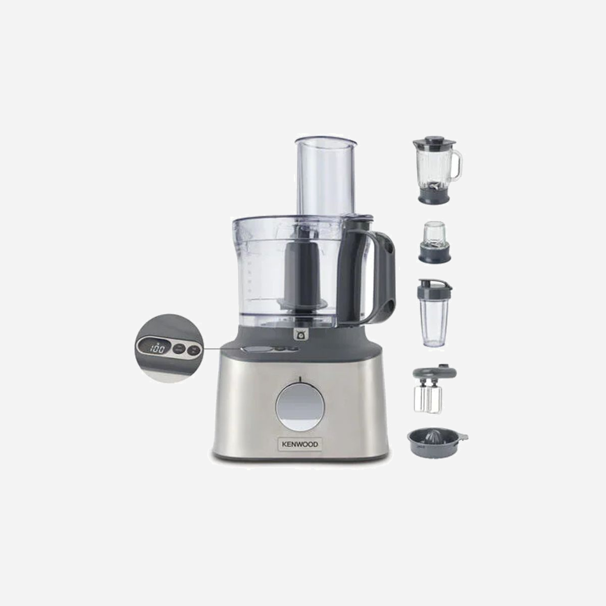 Kenwood MultiPro Compact+ FDM316SS robot 800W bol 2L acier inoxydable plastique gris balances intégrées - Le Kenwood MultiPro Compact+ FDM316SS allie polyvalence et précision pour les professionnels exigeants. Avec ses 800 W et son bol de 2 L en plastique résistant, il gère hachage, mixage, éminçage et même mouture de café grâce à ses accessoires complets (blender 1,2 L, mini-hachoir, râpe, disques trancheurs et broyeurs). Les balances intégrées permettent un dosage exact, tandis que la vitesse variable et la fonction impulsion offrent un contrôle optimal. Compact (200x230x365 mm), il s’intègre facilement en cuisine professionnelle. Ses éléments lavables au lave-vaisselle simplifient l’entretien. Idéal pour les traiteurs, restaurants ou laboratoires, ce robot Kenwood optimise la préparation culinaire avec robustesse et efficacité.